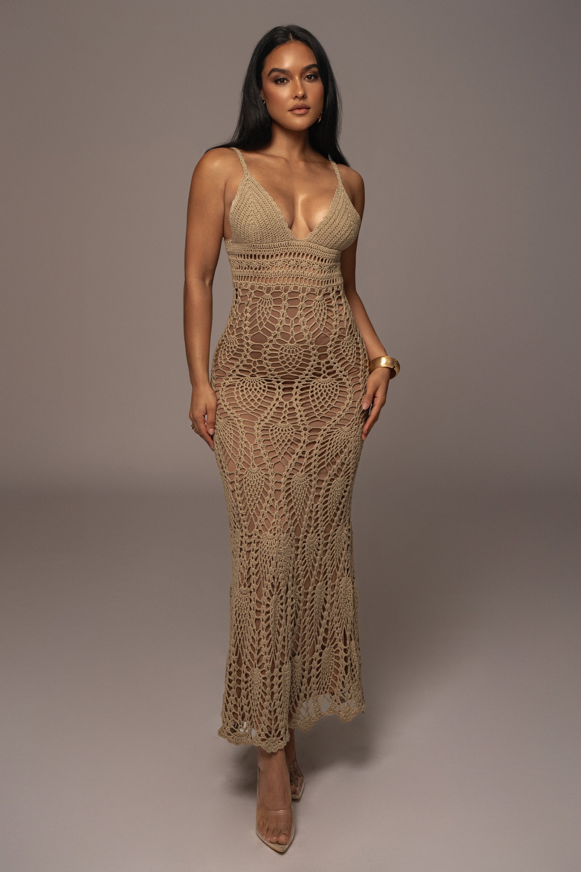 Mocha Great Escape Crochet Maxi Dress JLUXLABEL