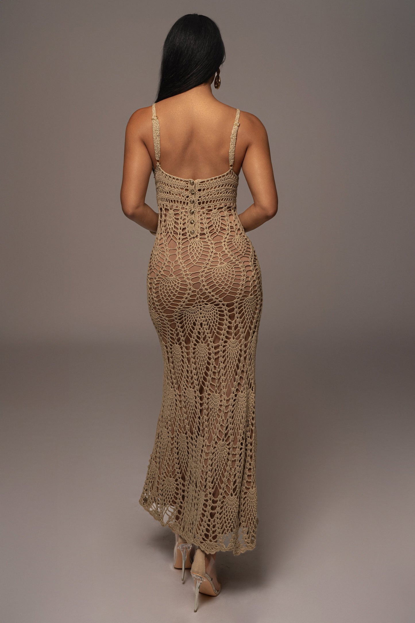 Mocha Great Escape Crochet Maxi Dress JLUXLABEL