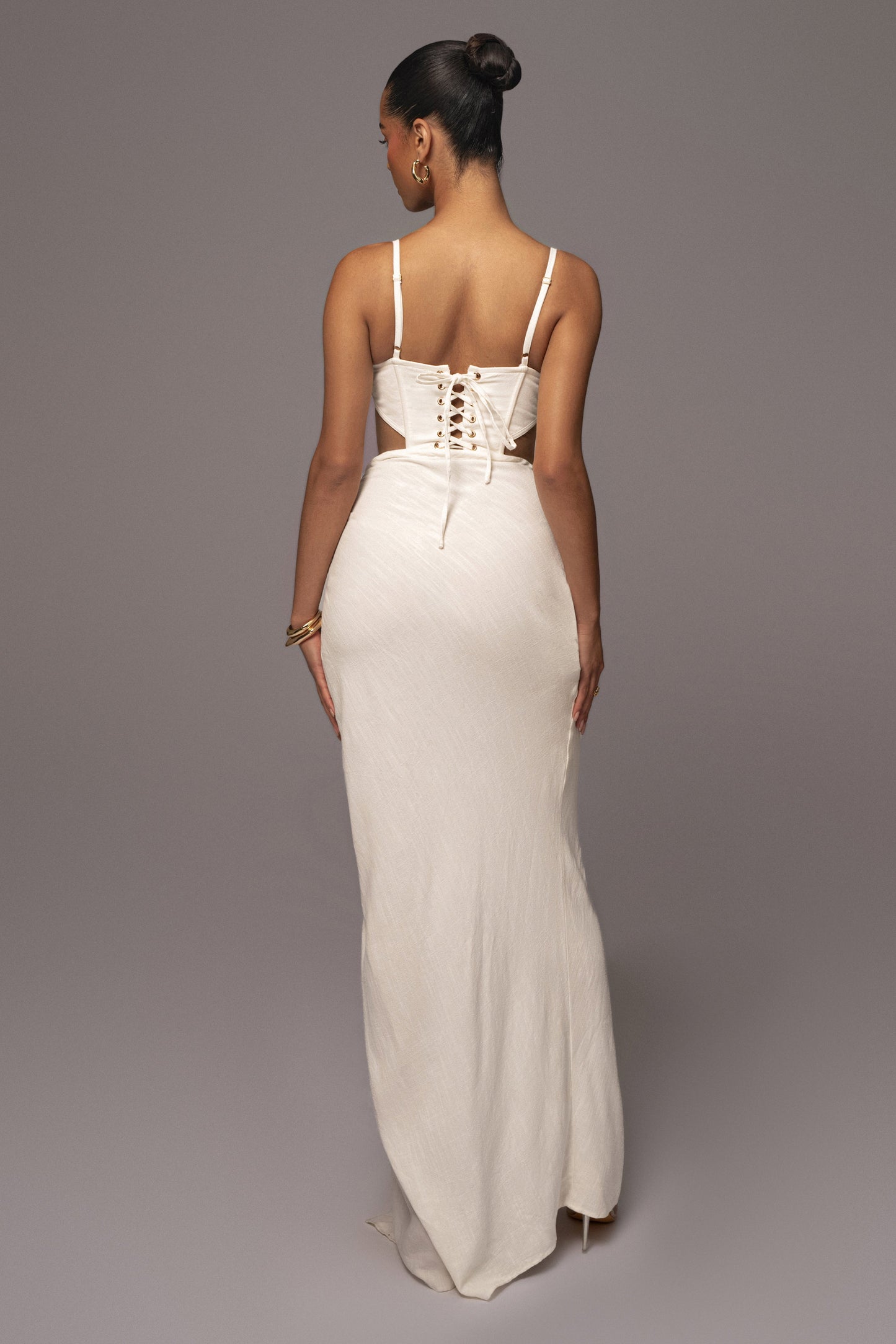 White Noelia Linen Slit Skirt JLUXLABEL