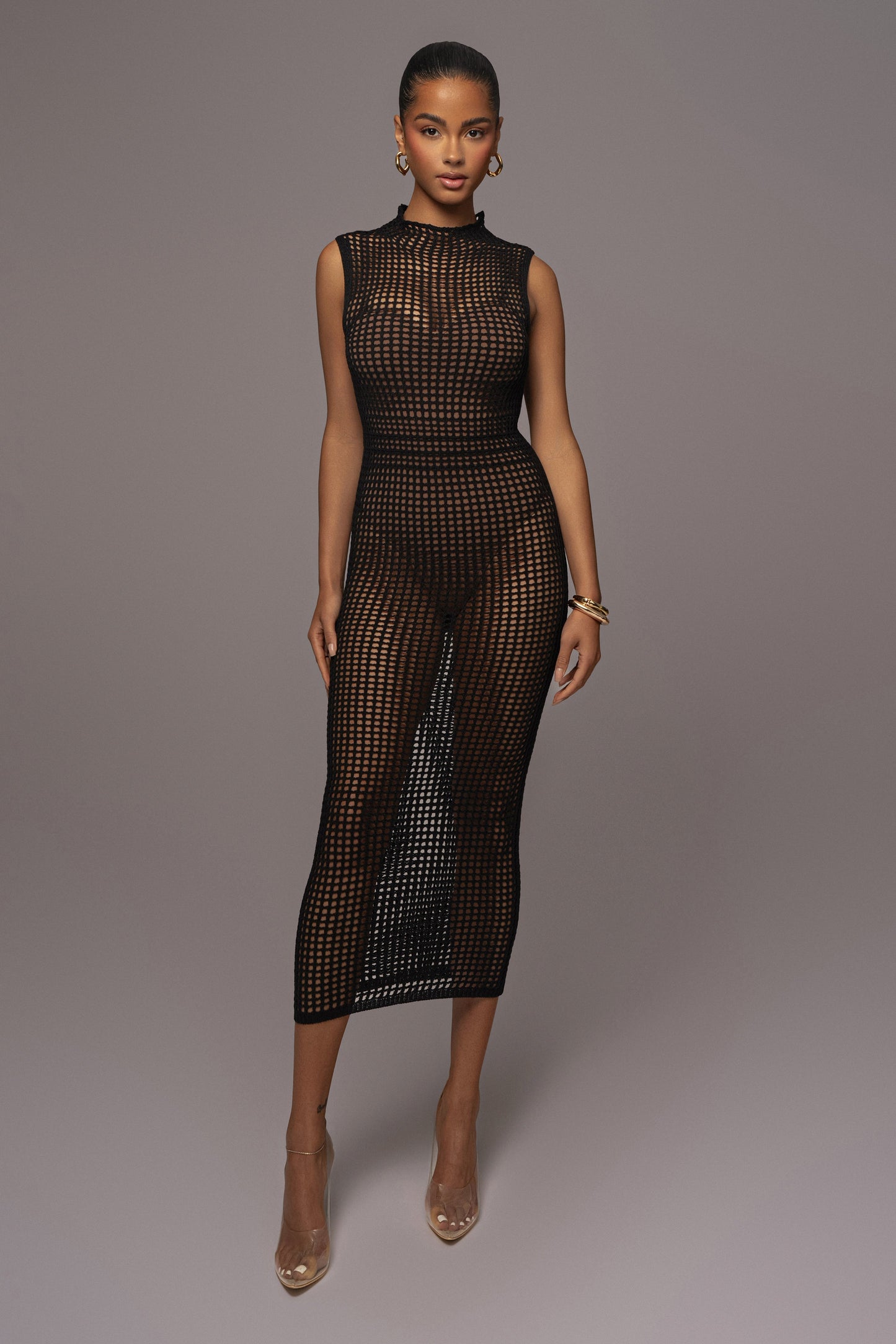 Black Pacific Tides Crochet Maxi Dress JLUXLABEL