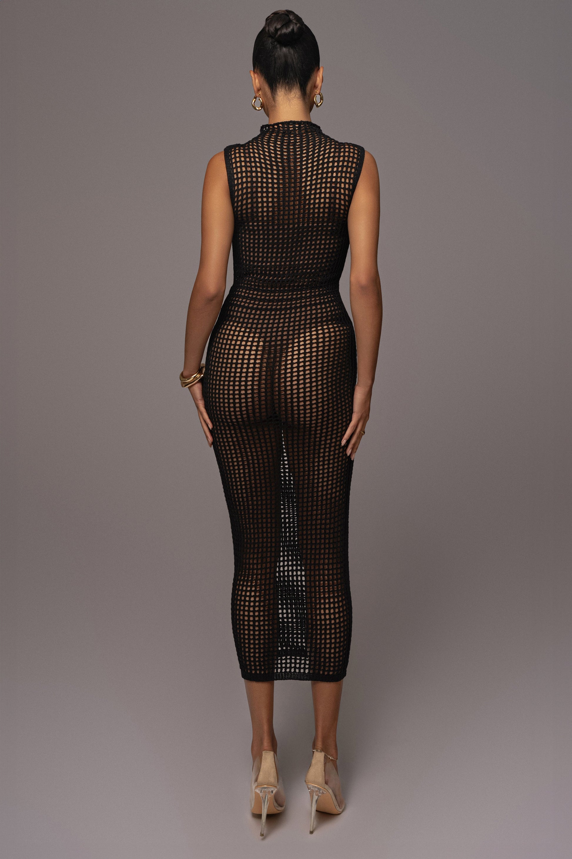 Black Pacific Tides Crochet Maxi Dress JLUXLABEL