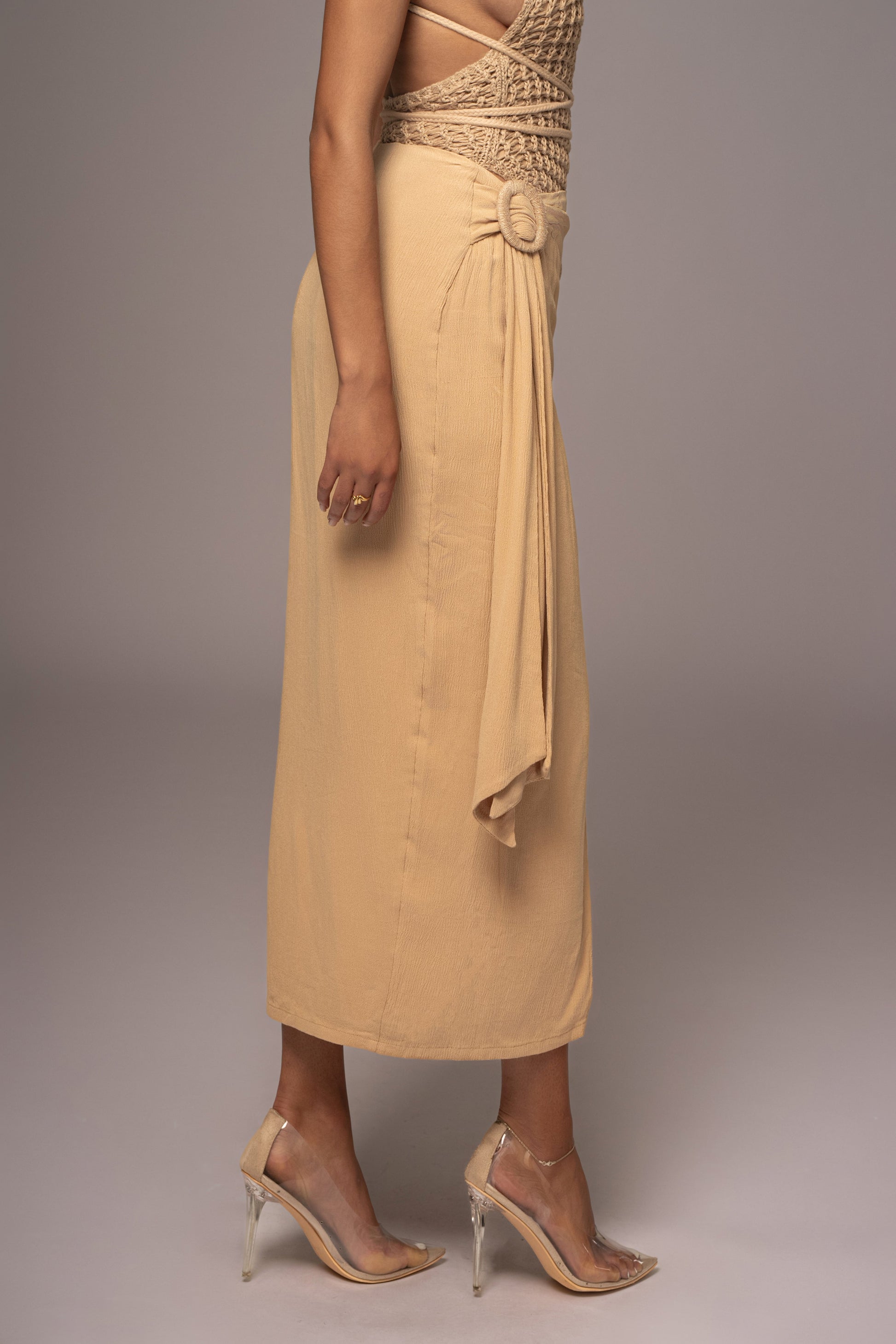 Khaki Athea Drape Maxi Skirt JLUXLABEL