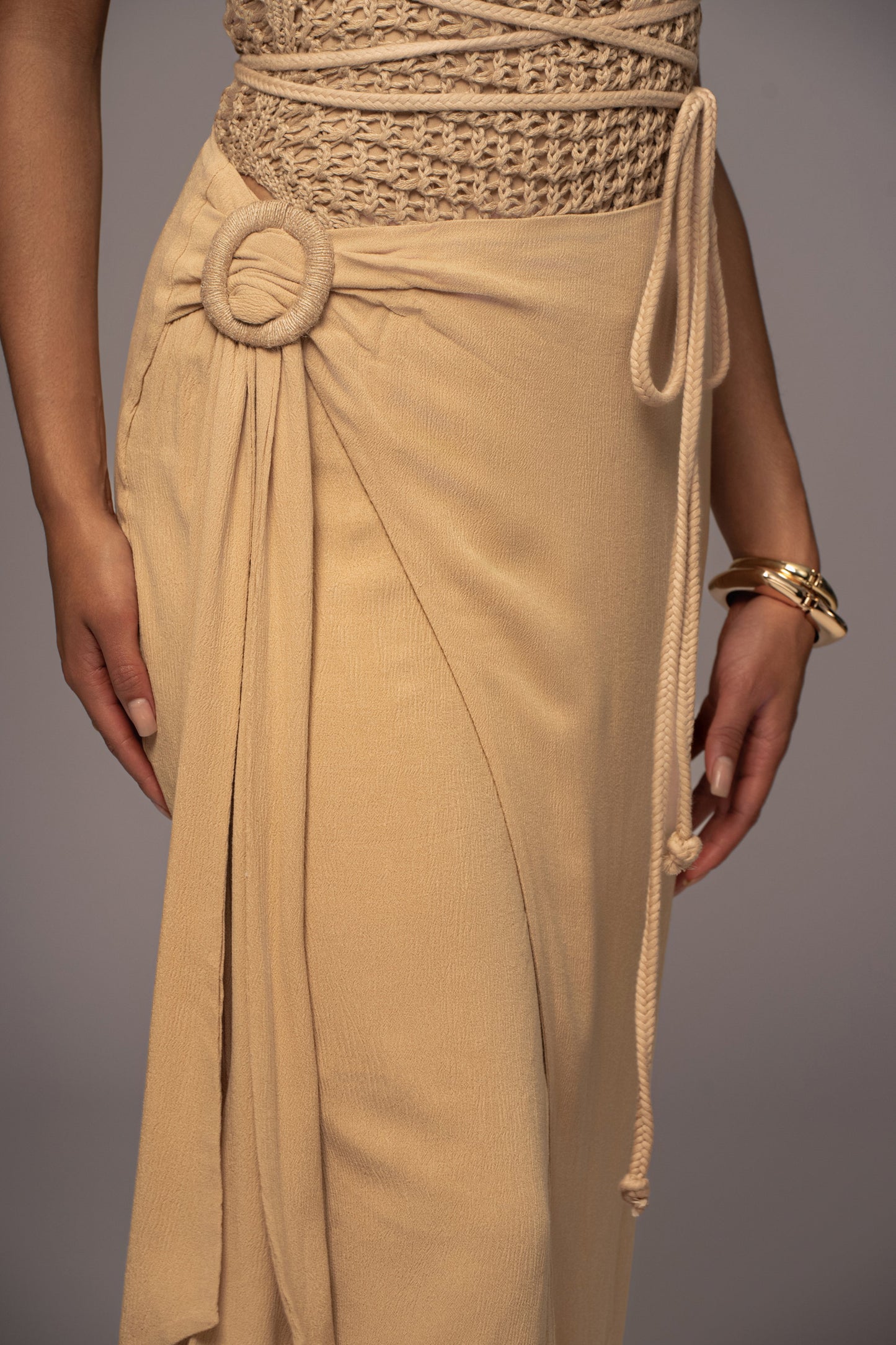 Khaki Athea Drape Maxi Skirt JLUXLABEL