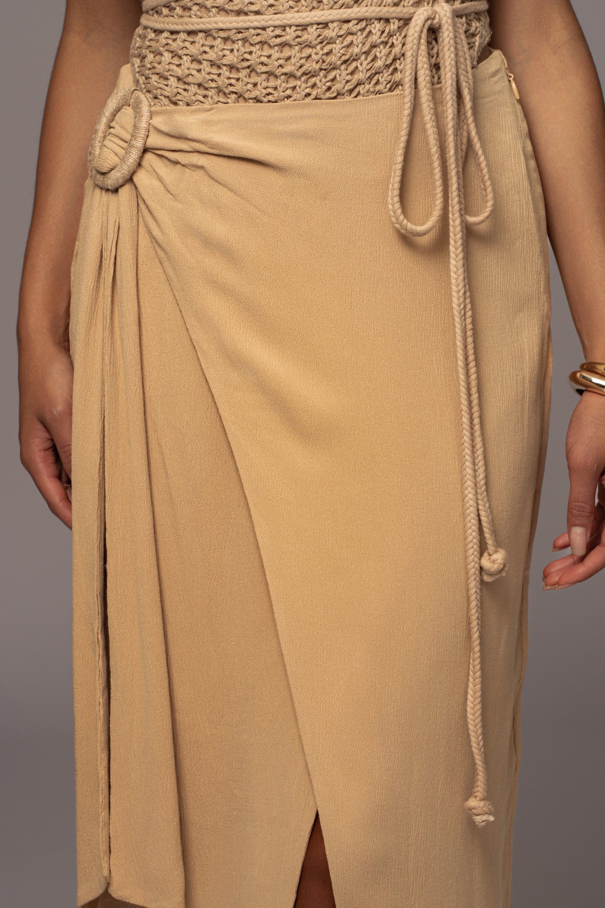 Khaki Athea Drape Maxi Skirt JLUXLABEL
