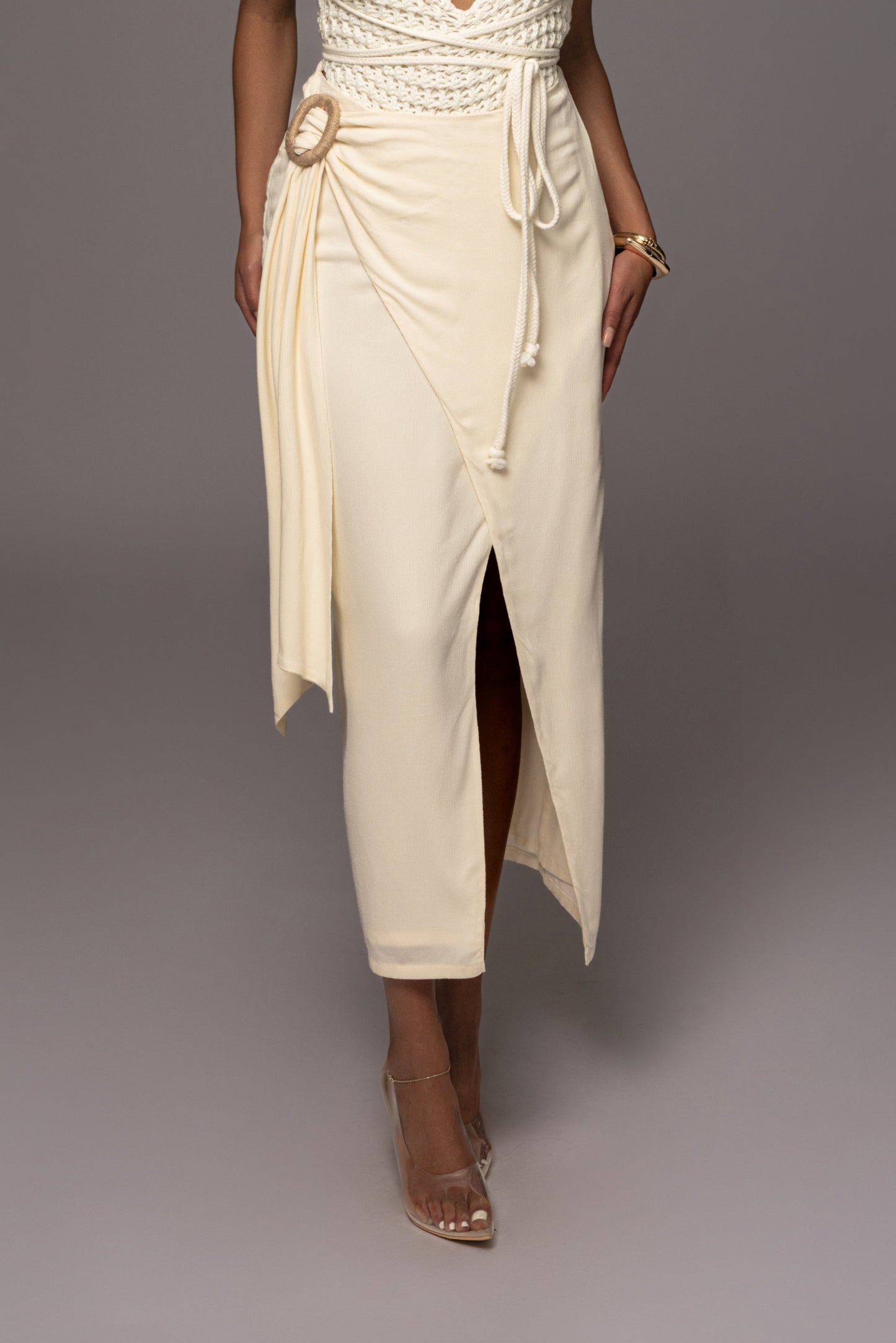 Ivory Athea Drape Maxi Skirt JLUXLABEL