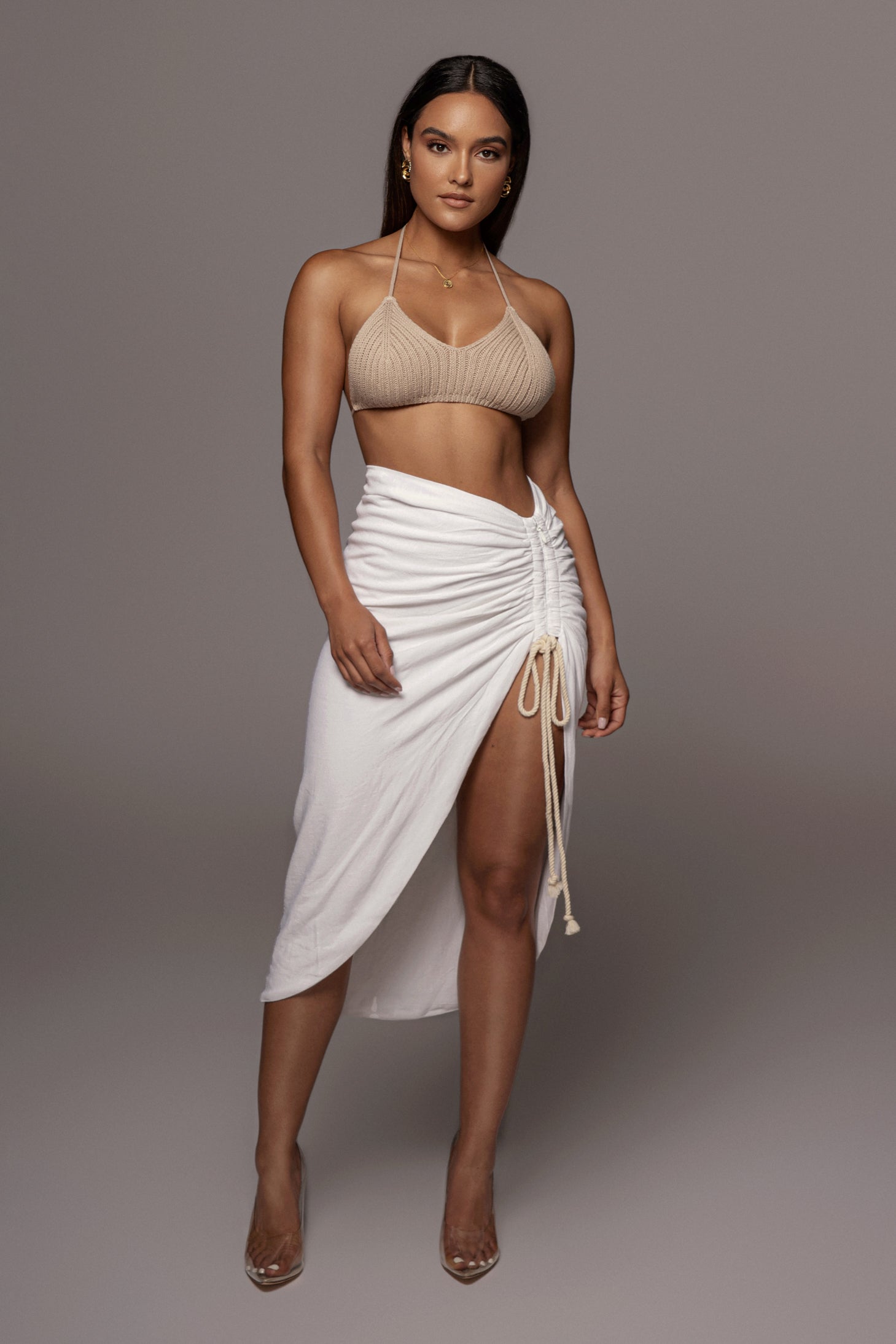 Ivory Spring Ruched Linen Skirt JLUXLABEL