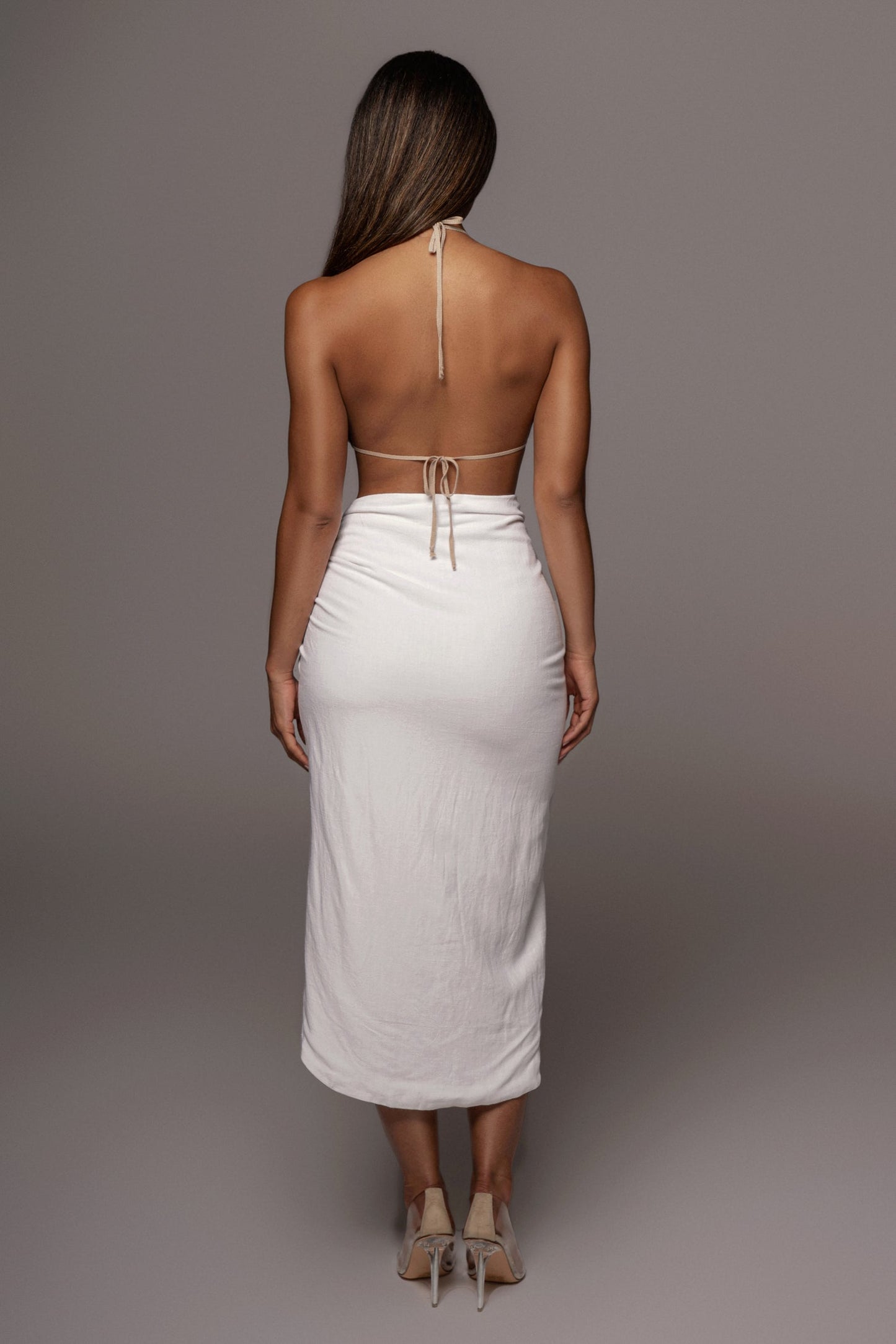 Ivory Spring Ruched Linen Skirt JLUXLABEL