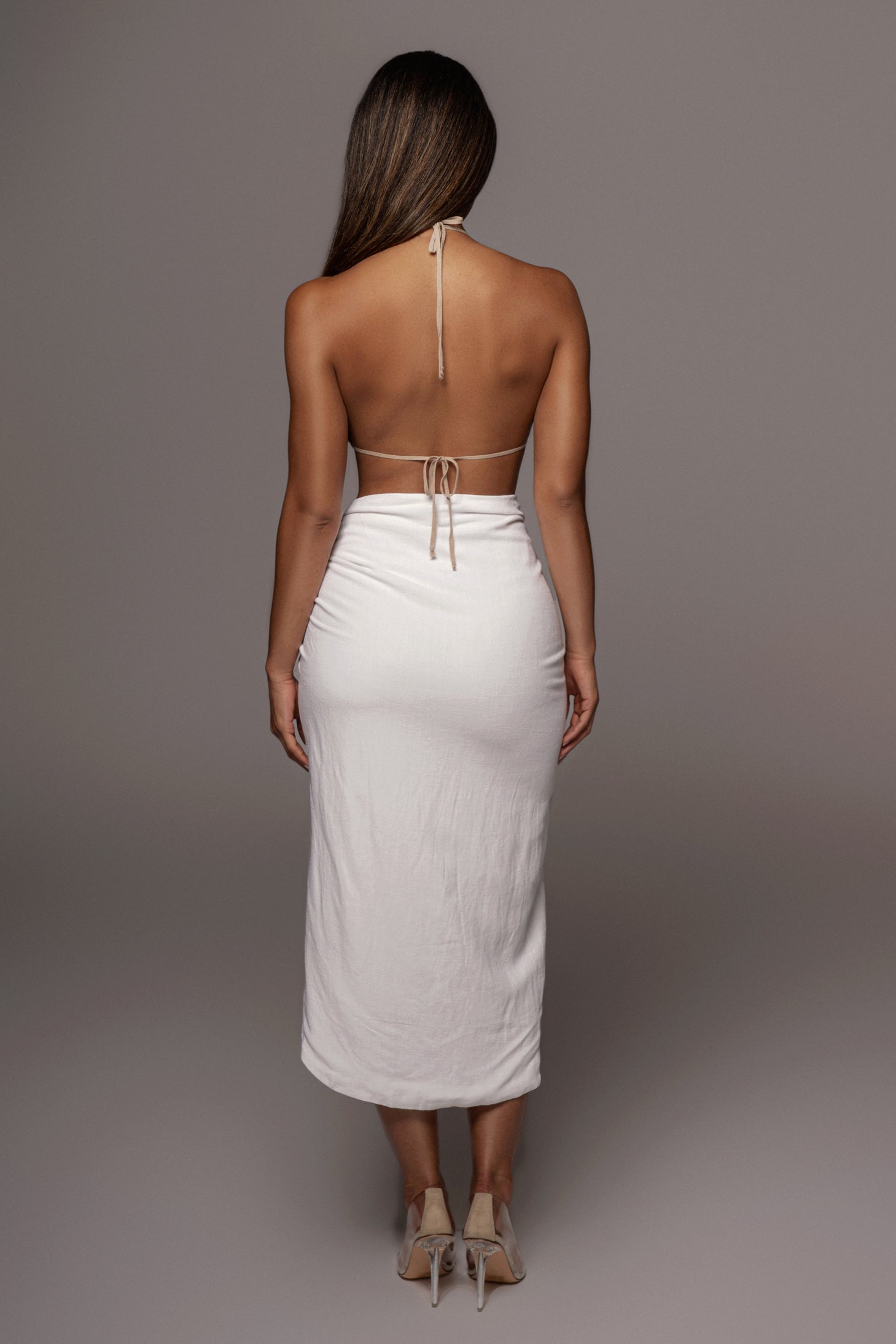 Ivory Spring Ruched Linen Skirt JLUXLABEL