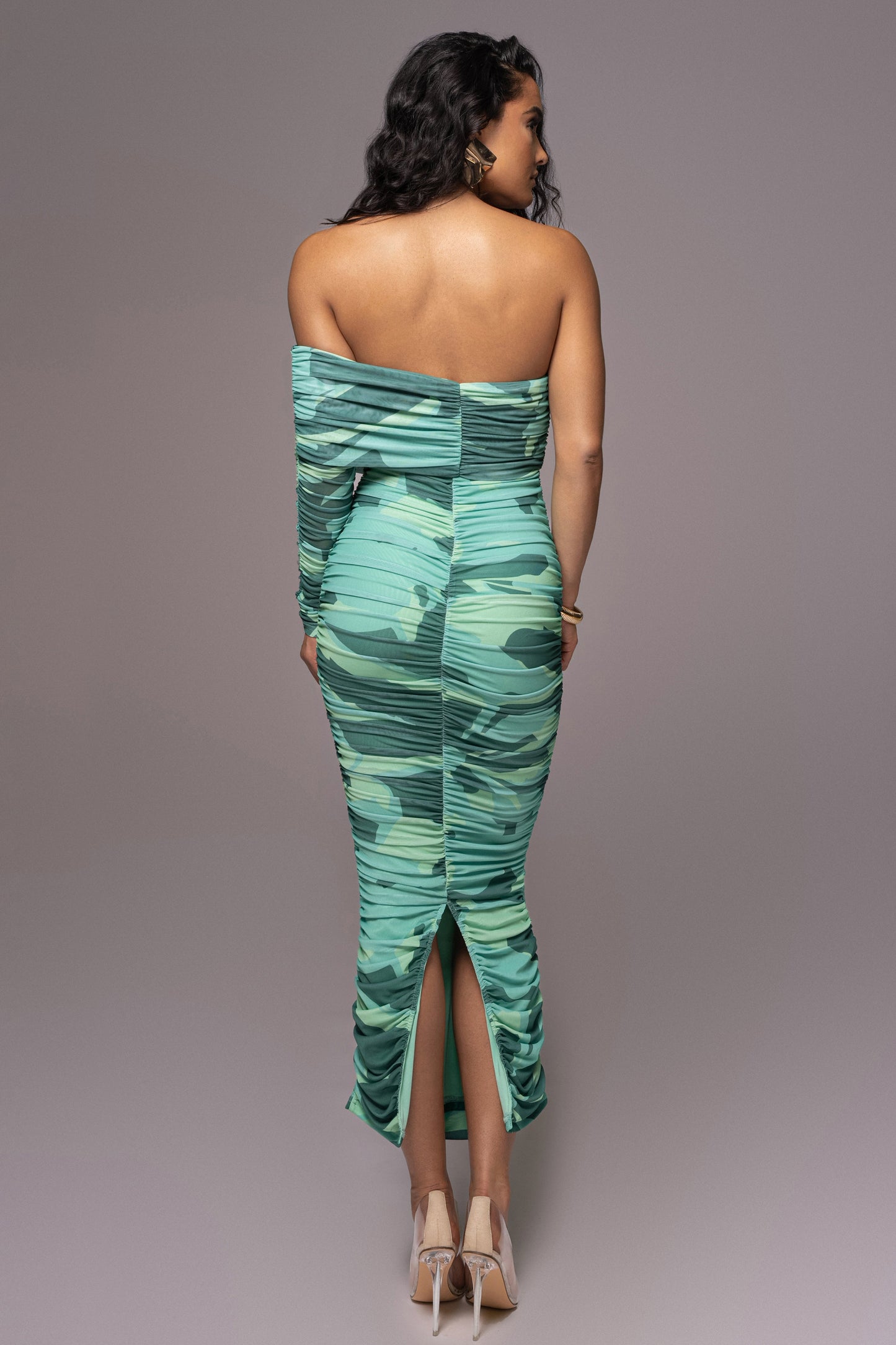Green Capri Ruched Dress JLUXLABEL
