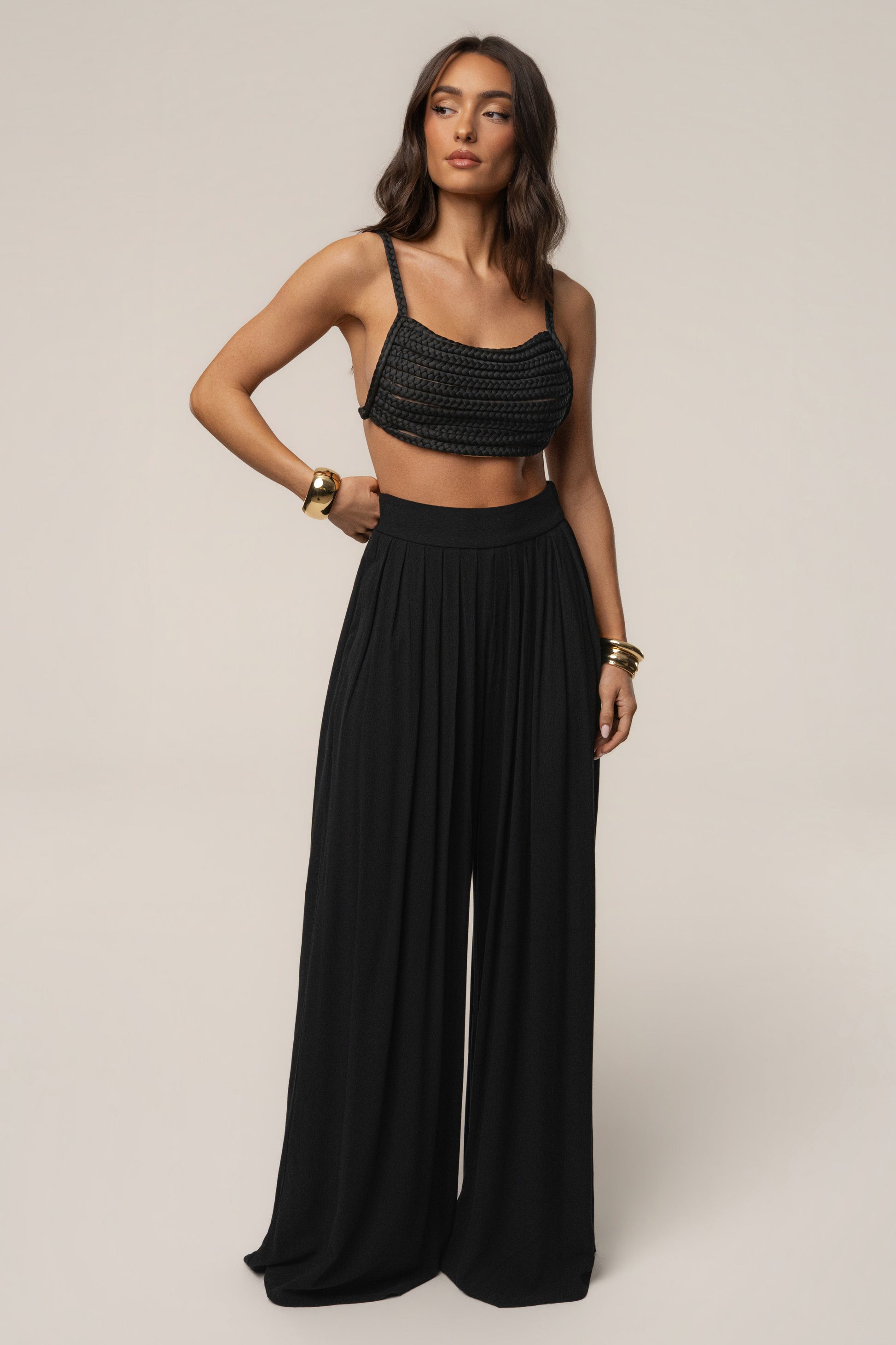 Black After Sunset Pleated Pants JLUXLABEL