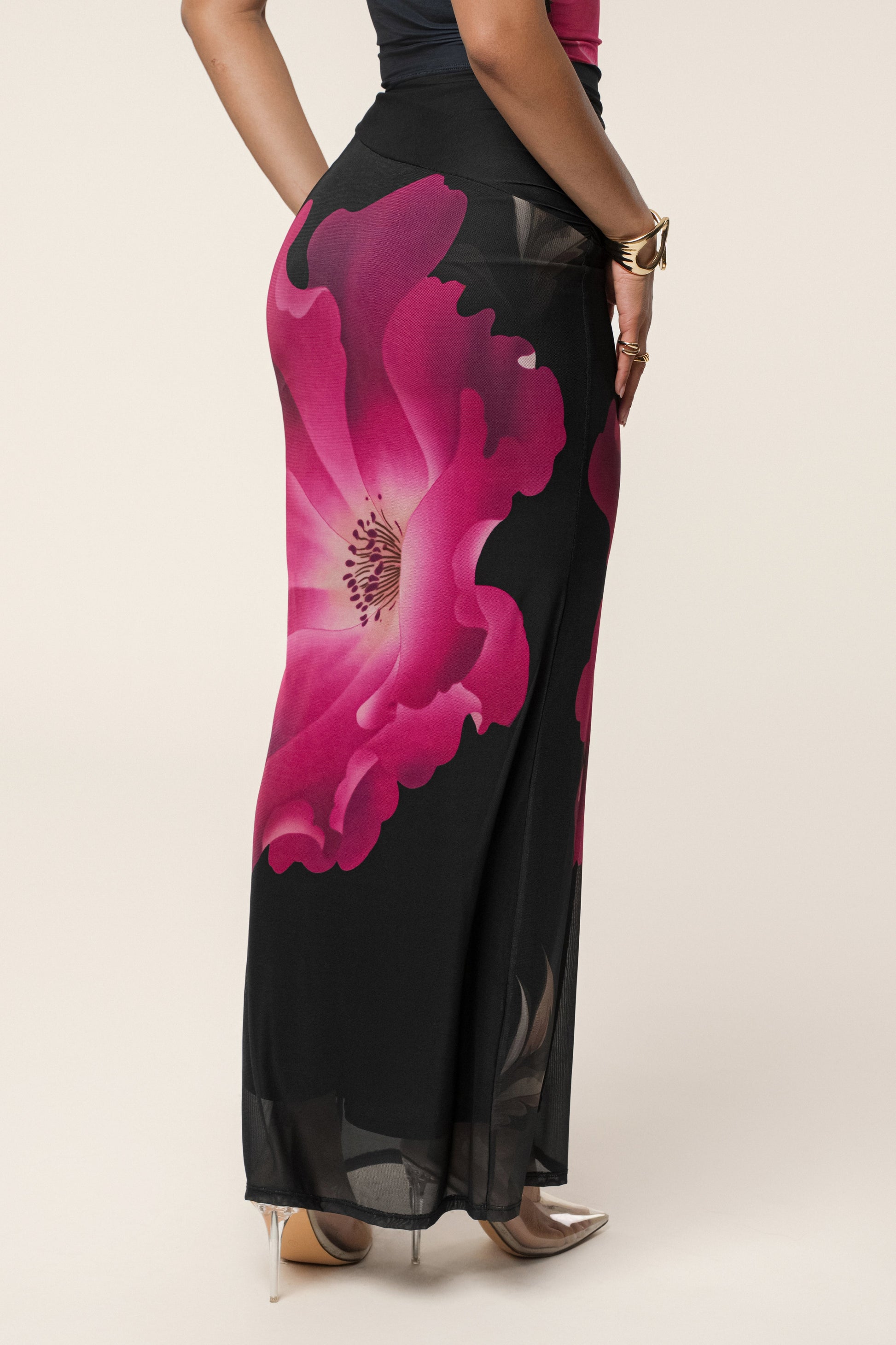 Black Floral Blooming Dawn Maxi Skirt JLUXLABEL