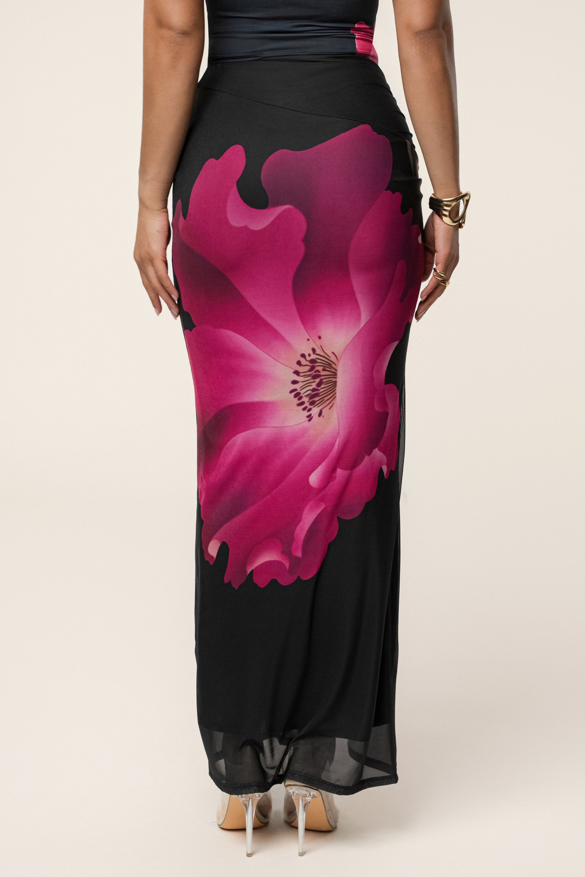 Black Floral Blooming Dawn Maxi Skirt JLUXLABEL