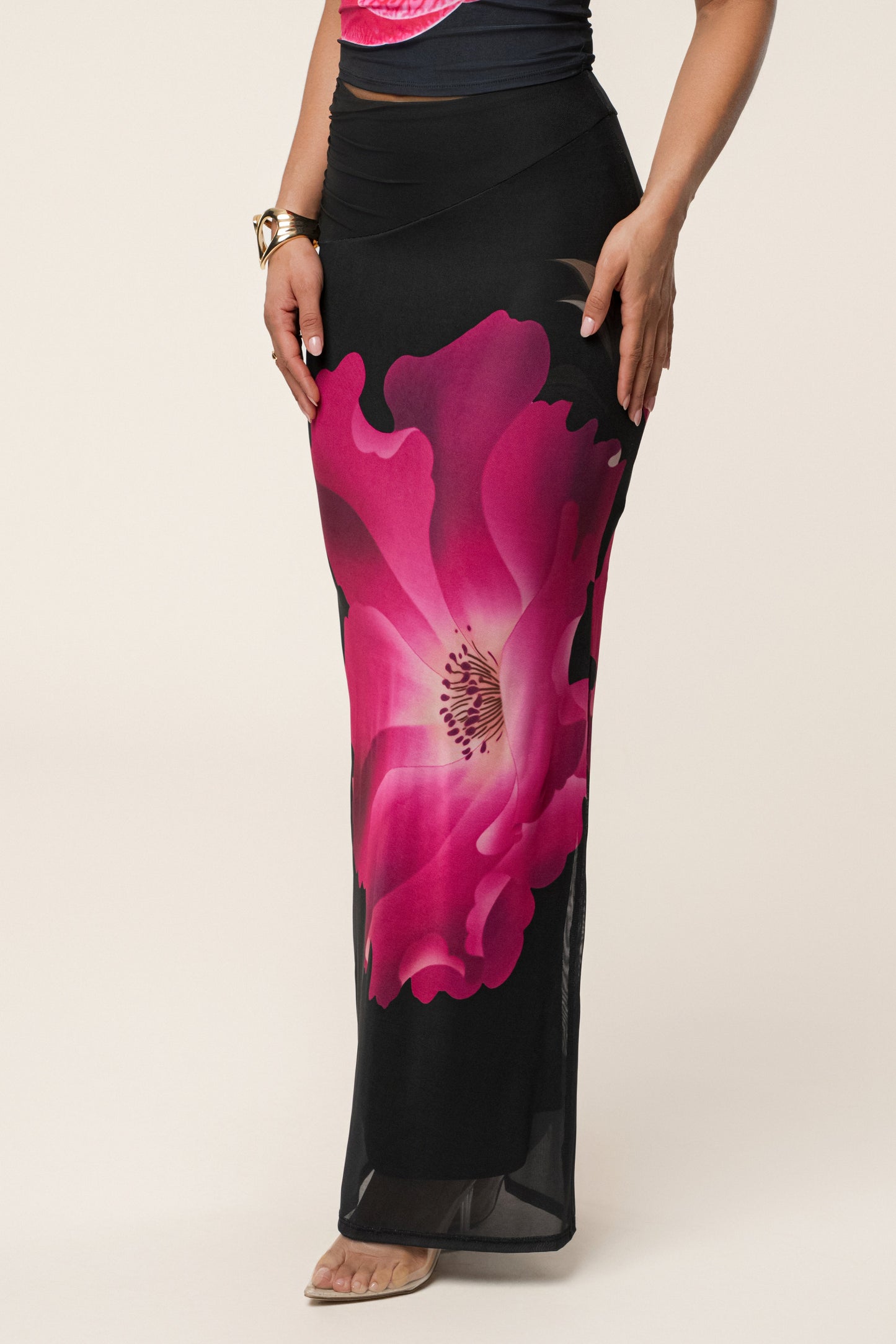 Black Floral Blooming Dawn Maxi Skirt JLUXLABEL