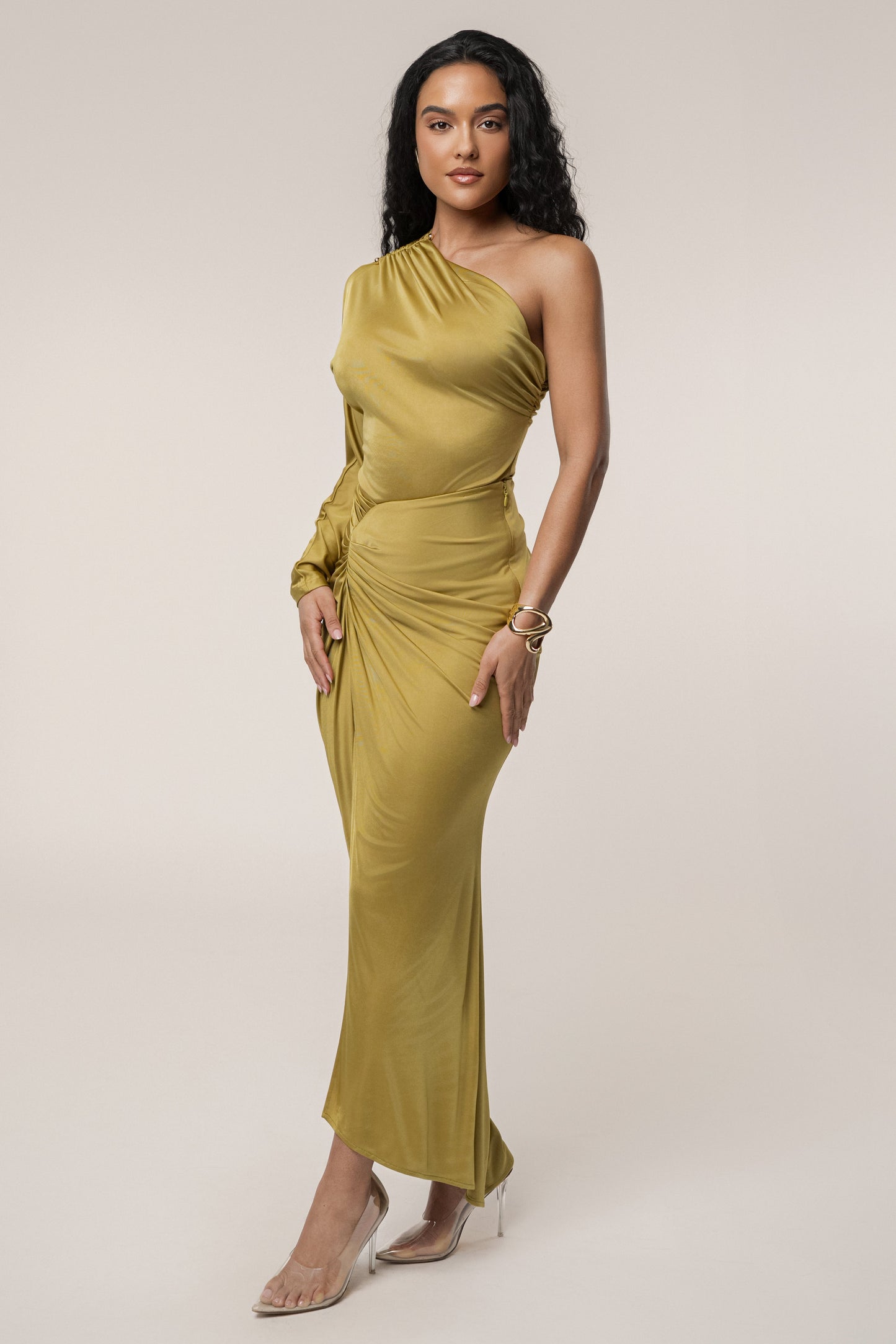 Lime Mira Drape Maxi Skirt JLUXLABEL