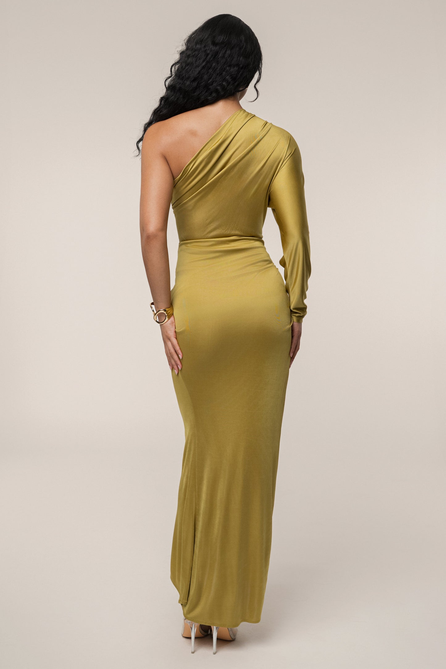 Lime One Shoulder Shirred Bodysuit JLUXLABEL