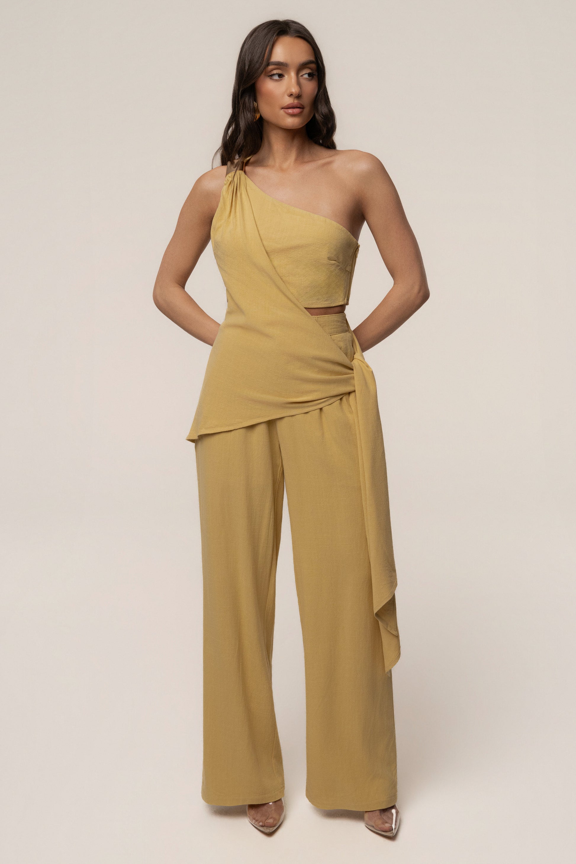 Yellow Thea Linen Pants JLUXLABEL
