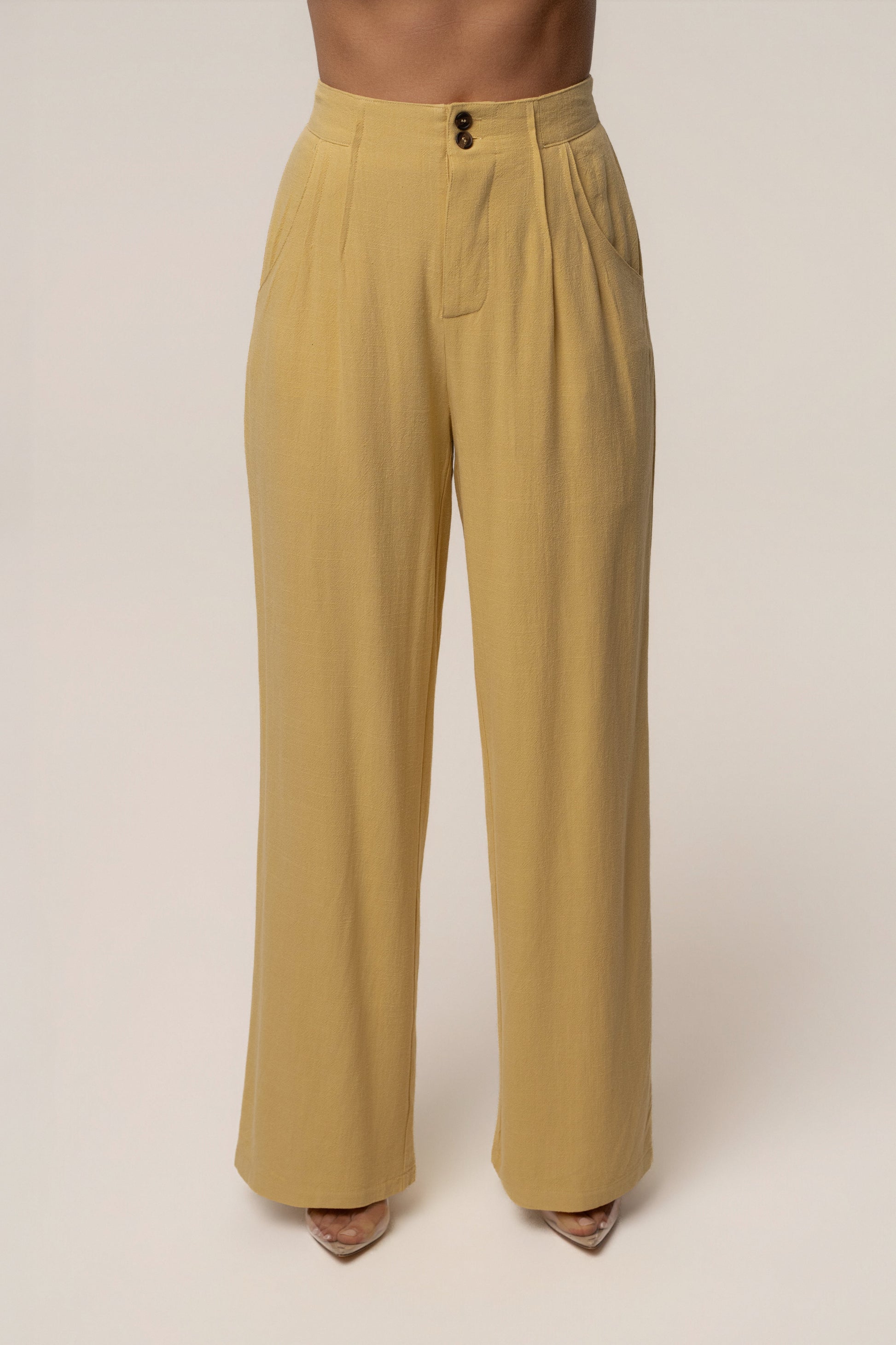 Yellow Thea Linen Pants JLUXLABEL