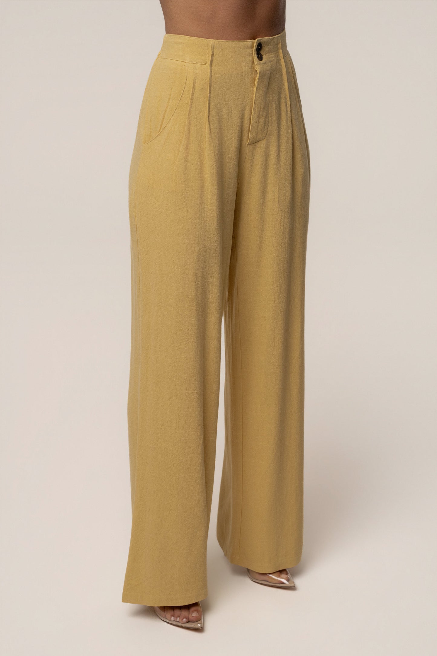 Yellow Thea Linen Pants JLUXLABEL