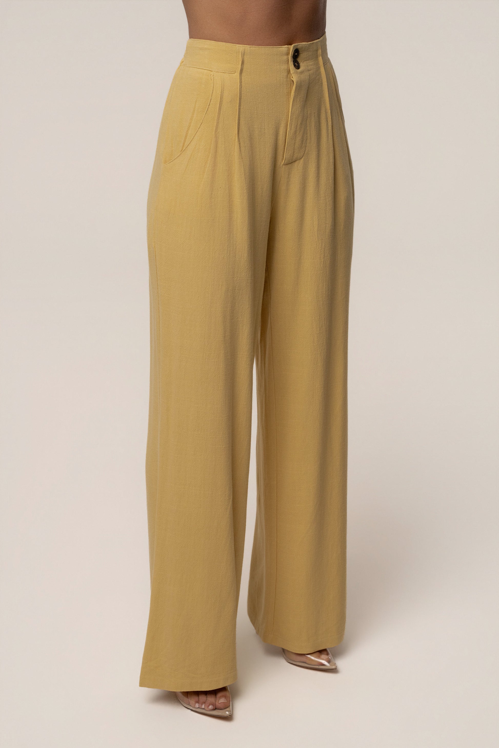 Yellow Thea Linen Pants JLUXLABEL