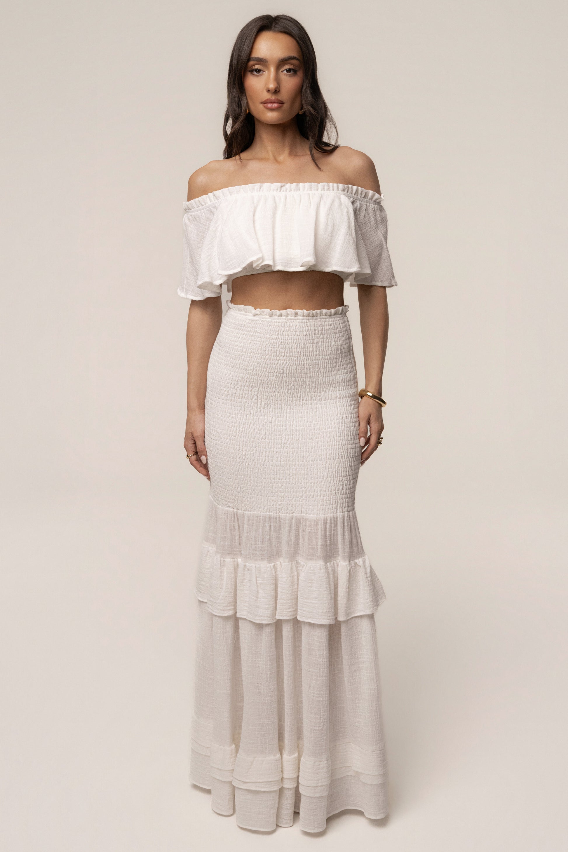 White Sienna Ruffled Skirt Set JLUXLABEL