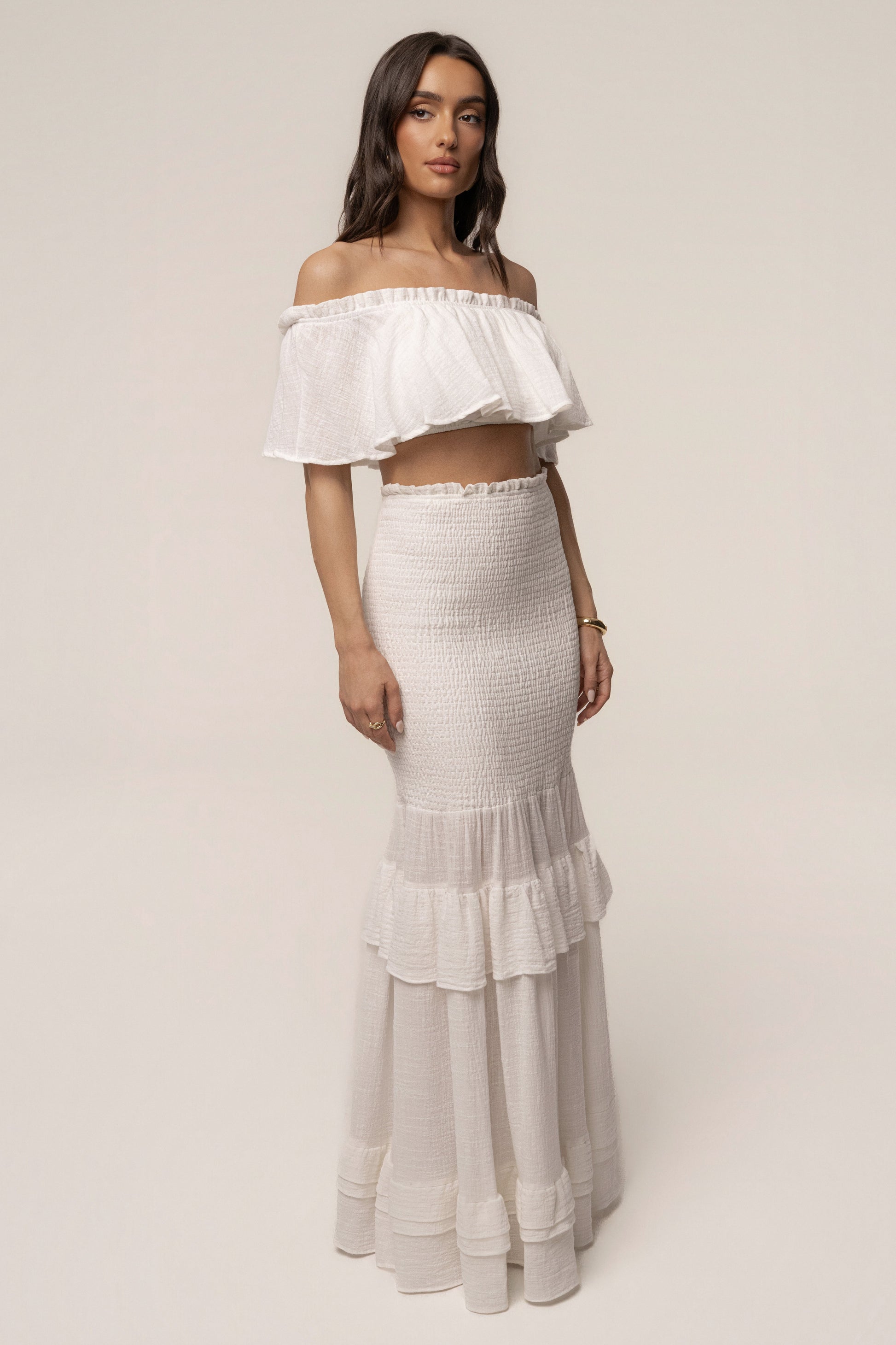 White Sienna Ruffled Skirt Set JLUXLABEL