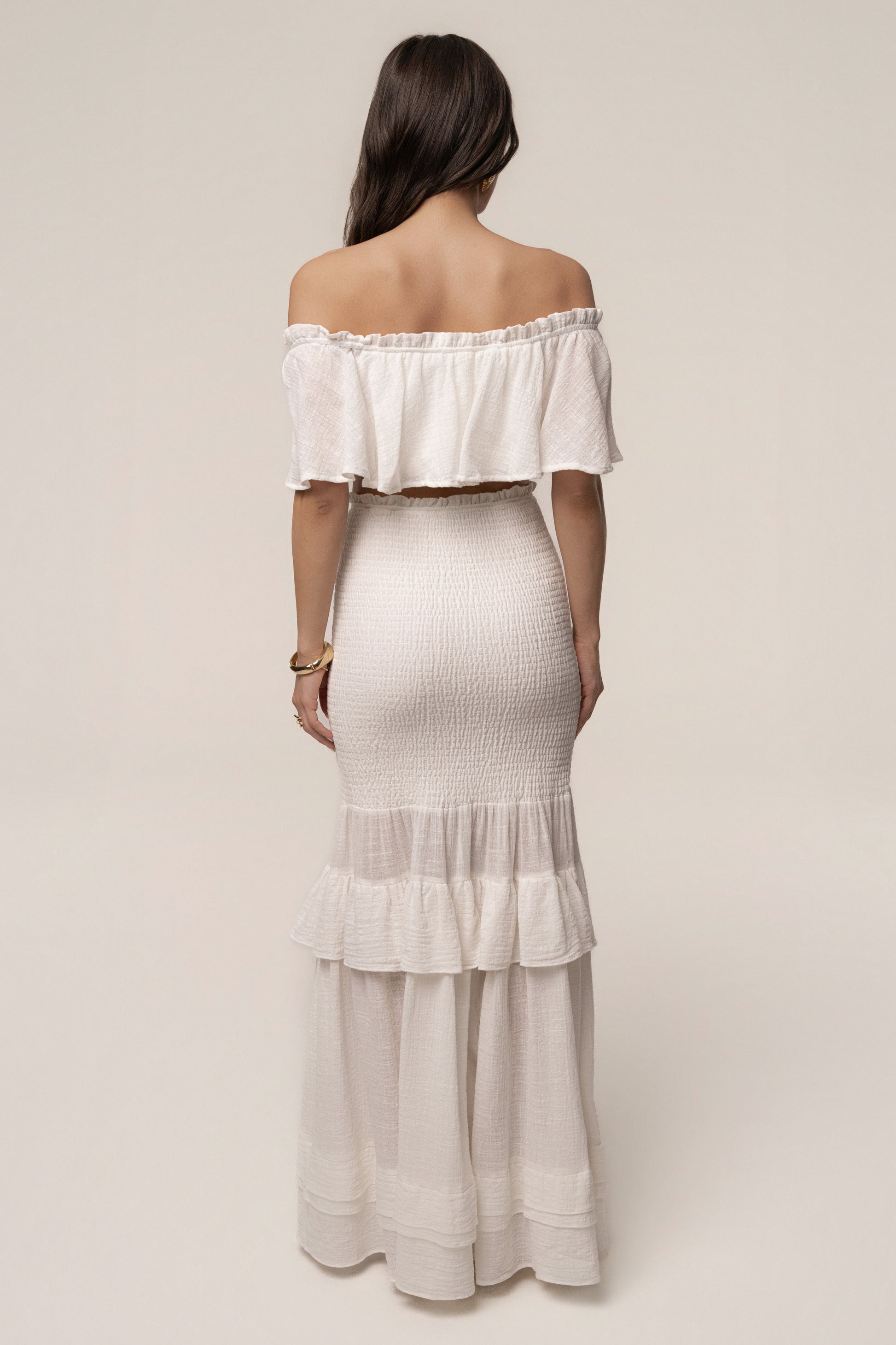 White Sienna Ruffled Skirt Set JLUXLABEL