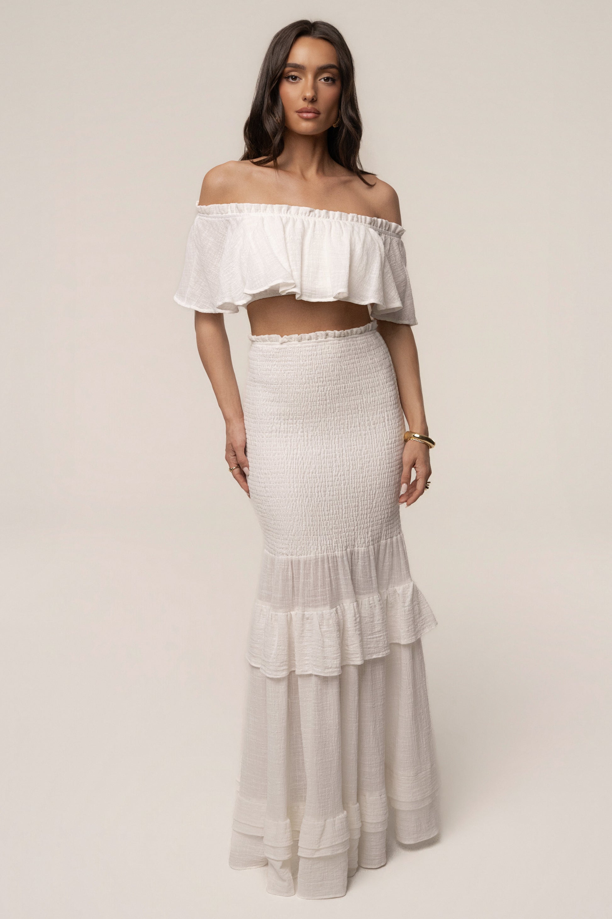 White Sienna Ruffled Skirt Set JLUXLABEL
