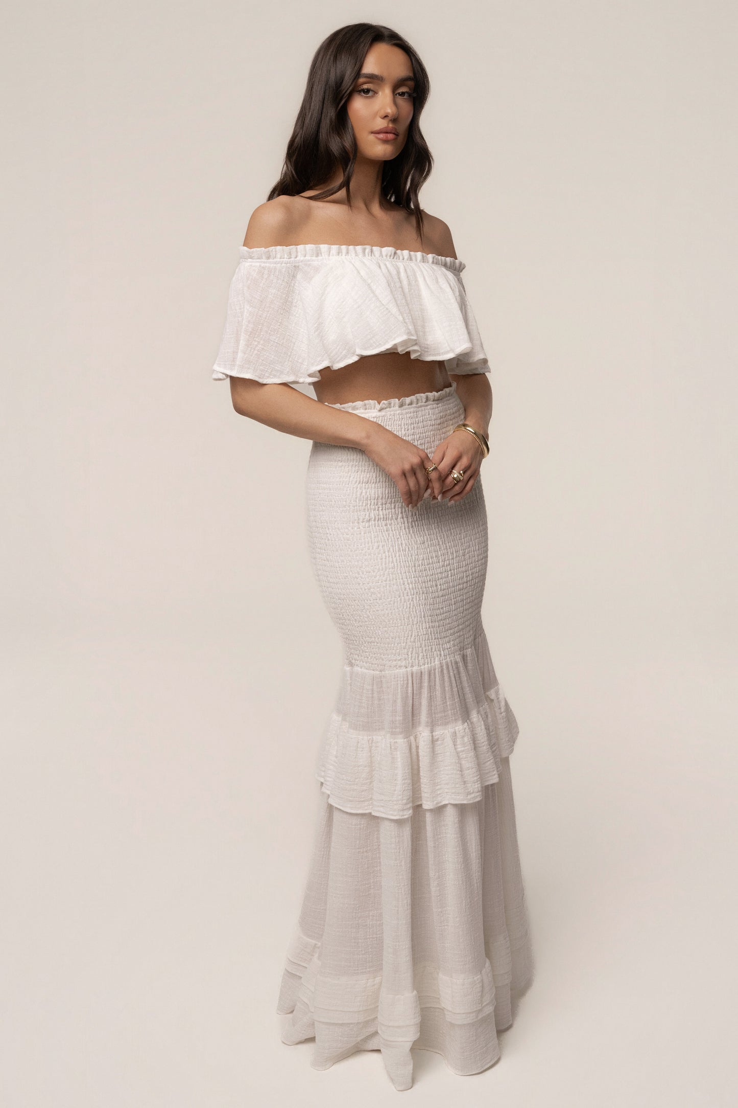 White Sienna Ruffled Skirt Set JLUXLABEL