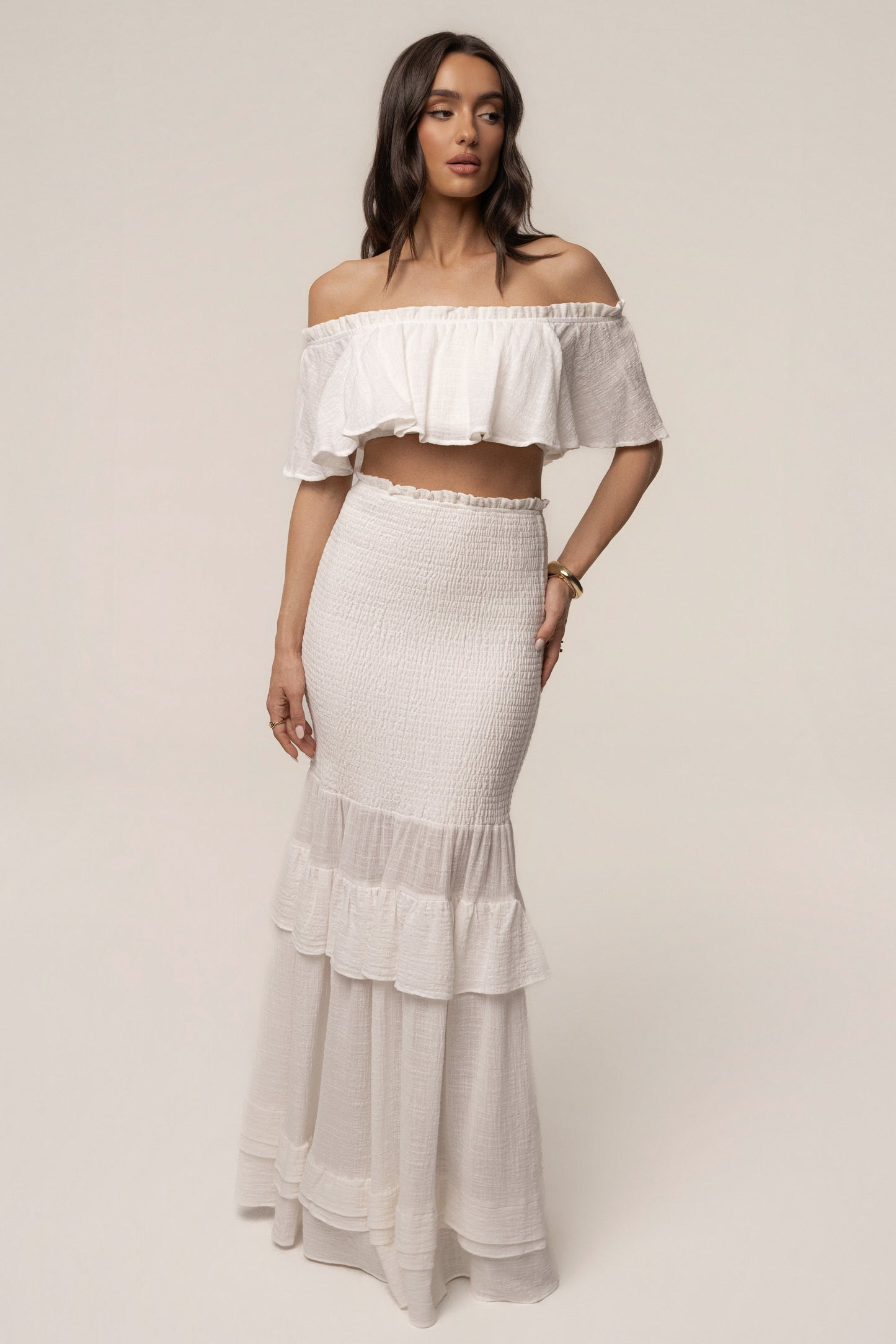 White Sienna Ruffled Skirt Set JLUXLABEL