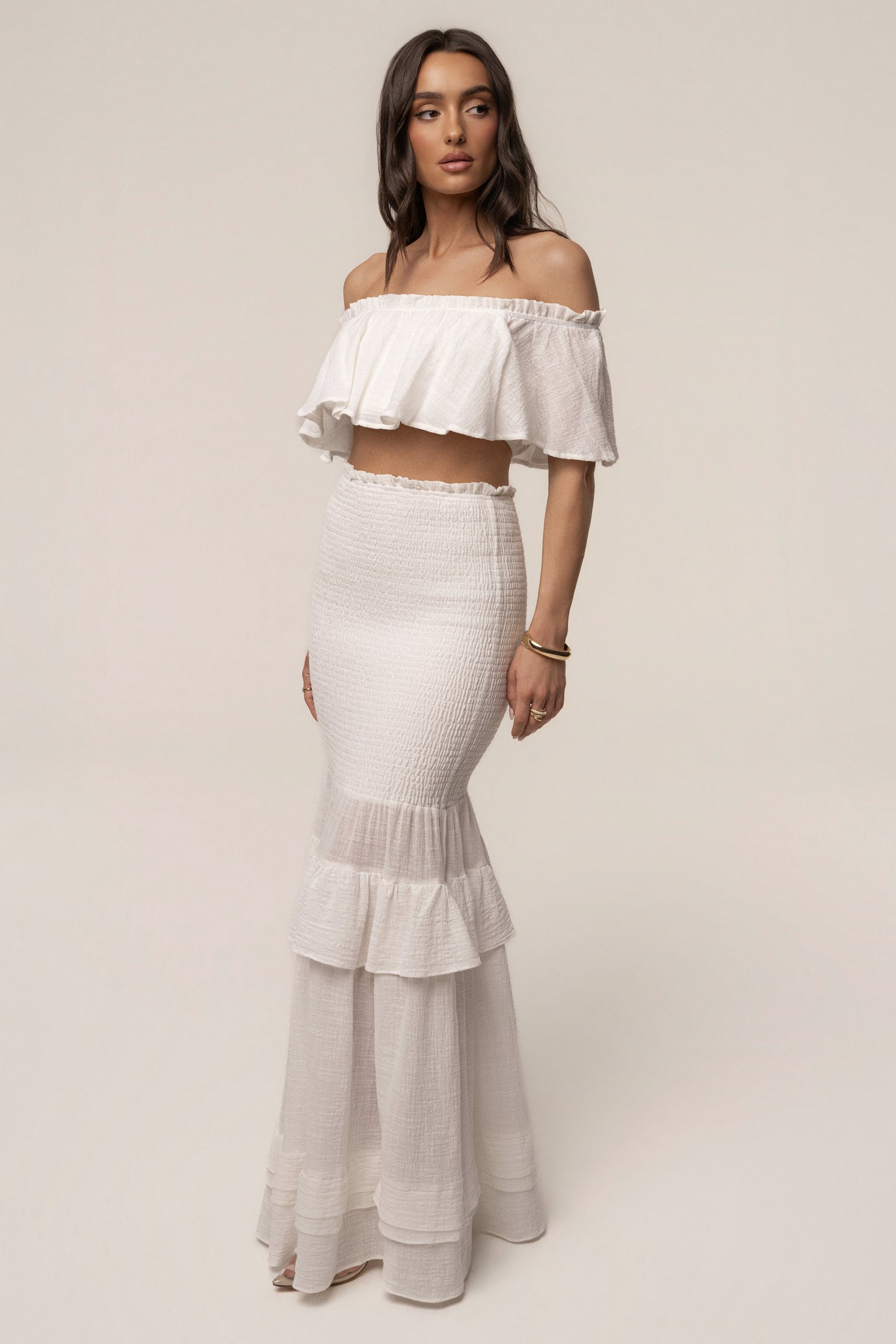 White Sienna Ruffled Skirt Set JLUXLABEL