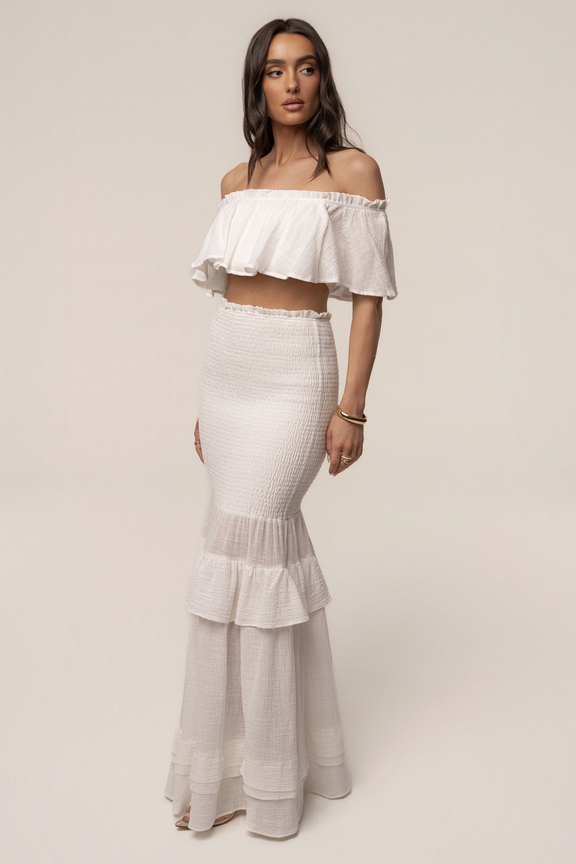 White Sienna Ruffled Skirt Set JLUXLABEL