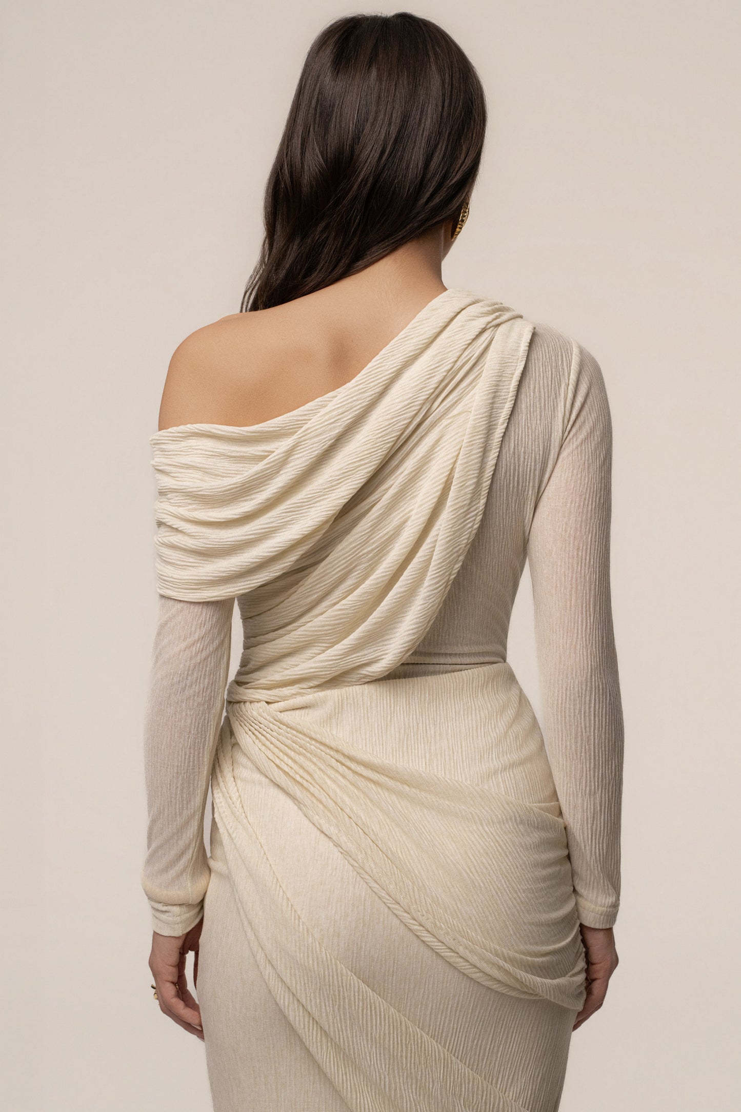 Ivory Textured One Shoulder Bodysuit JLUXLABEL