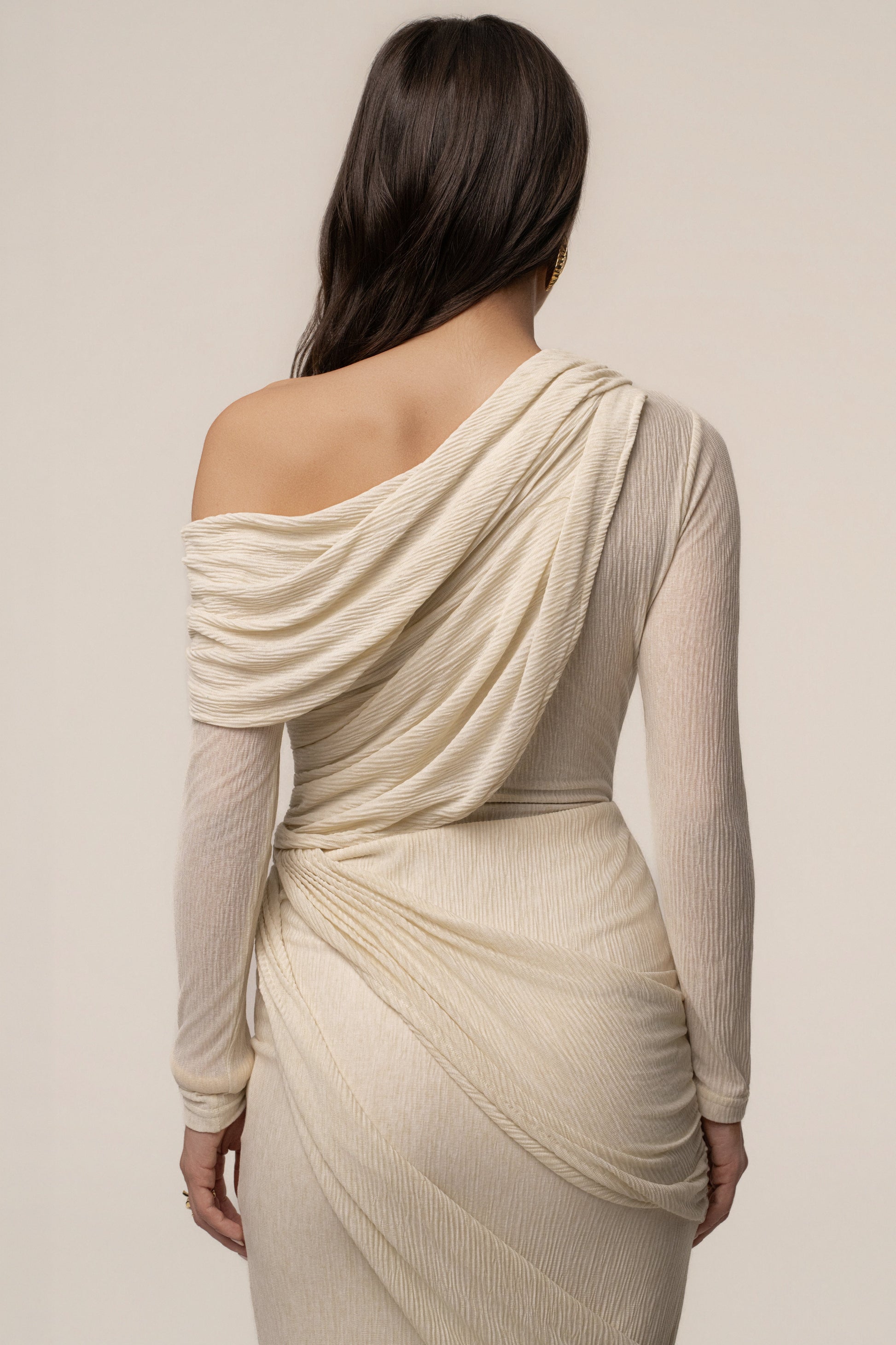 Ivory Textured One Shoulder Bodysuit JLUXLABEL