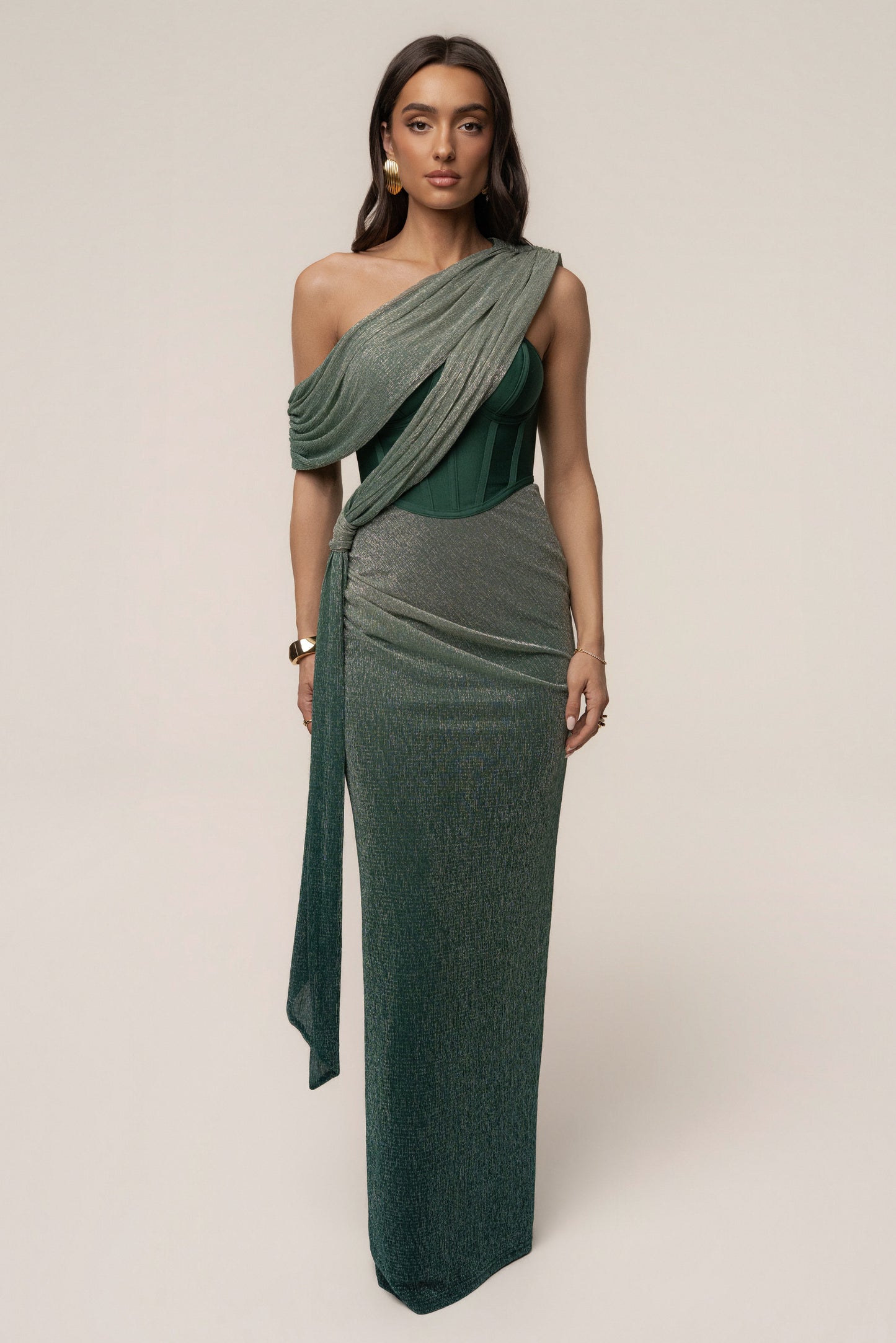 Green Celestina Draped Maxi Dress JLUXLABEL