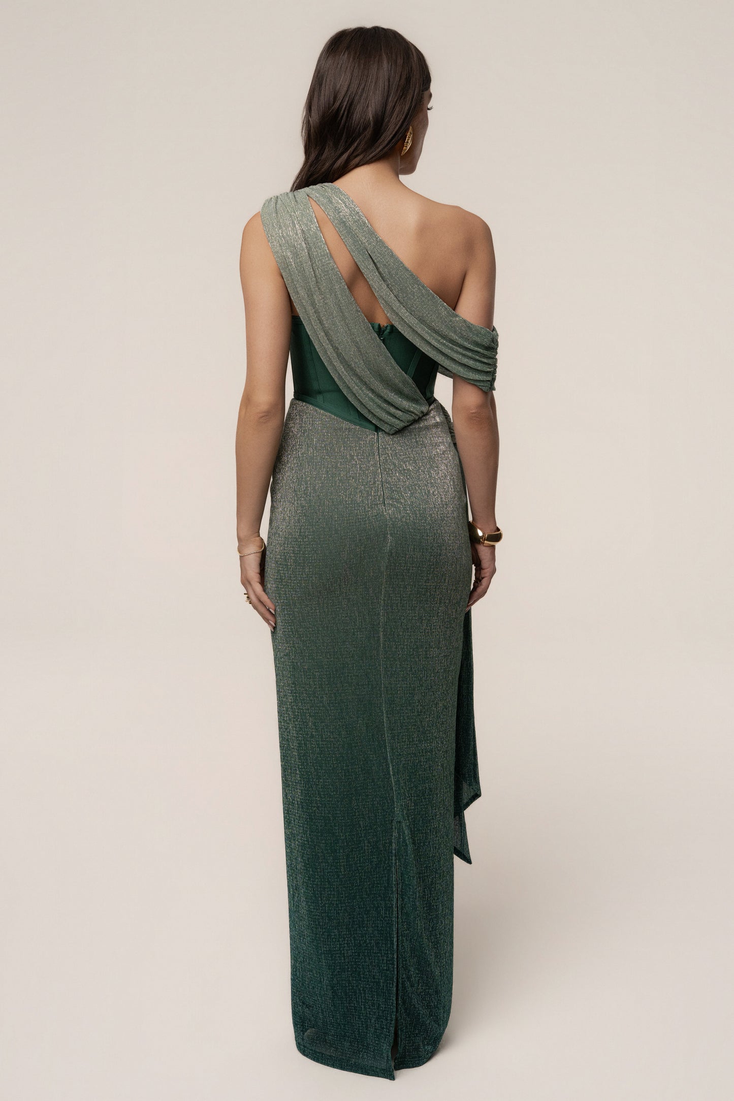 Green Celestina Draped Maxi Dress JLUXLABEL