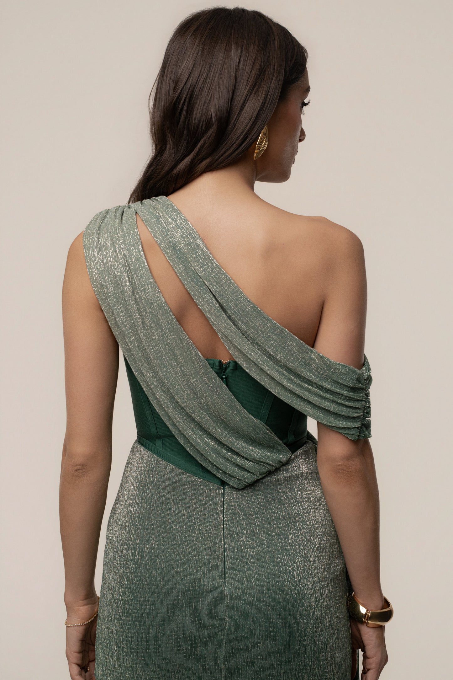 Green Celestina Draped Maxi Dress JLUXLABEL