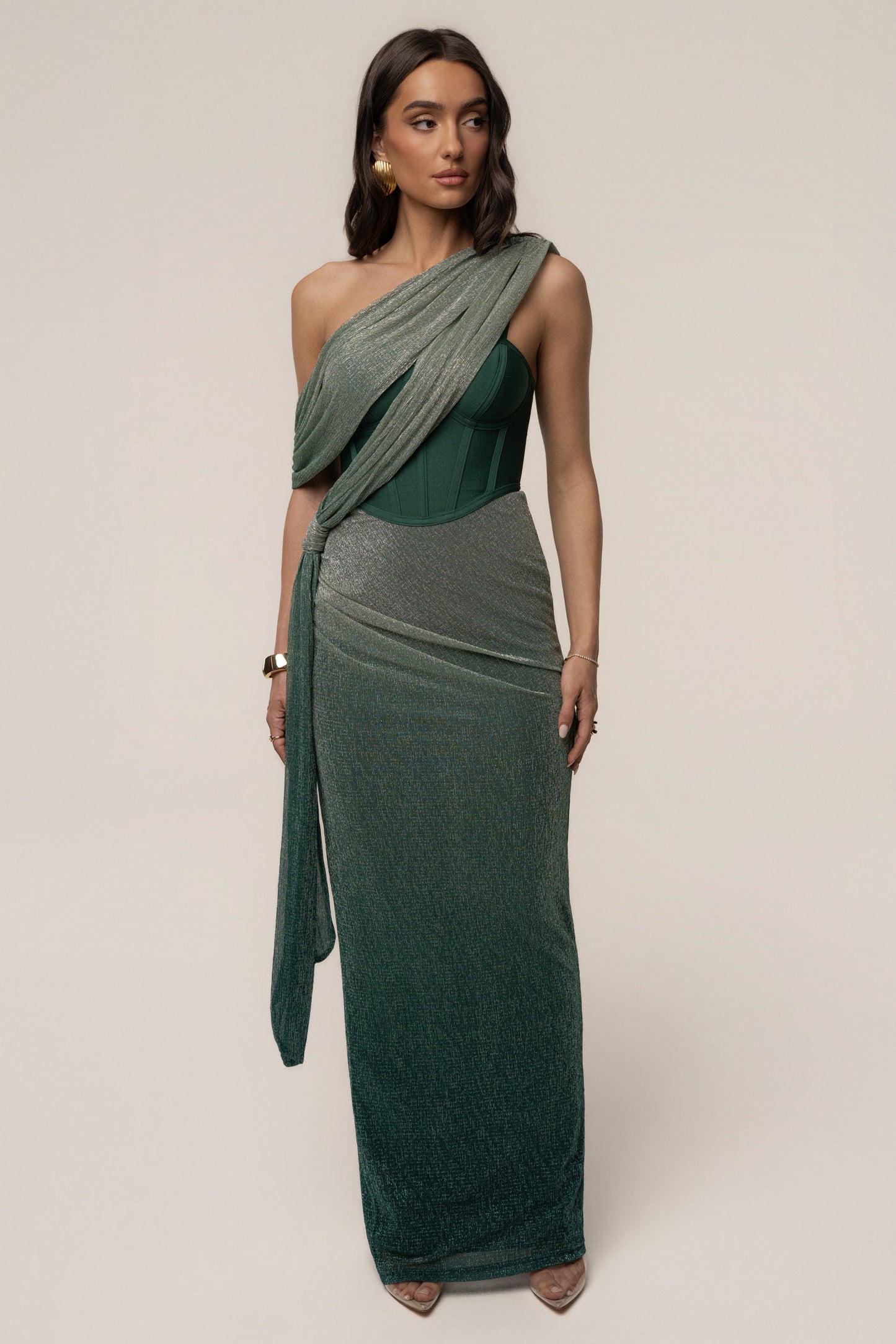 Green Celestina Draped Maxi Dress JLUXLABEL