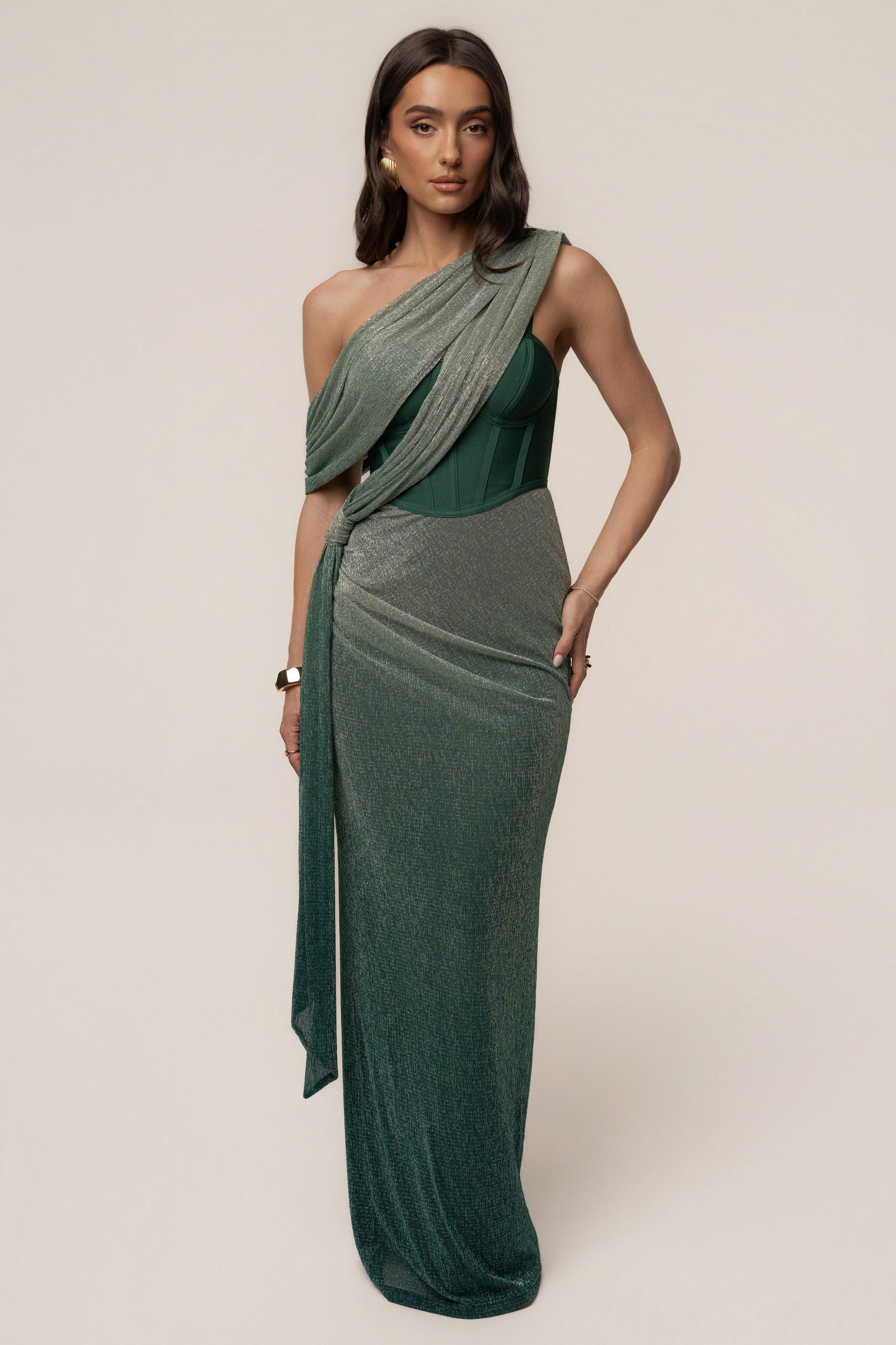 Green Celestina Draped Maxi Dress JLUXLABEL
