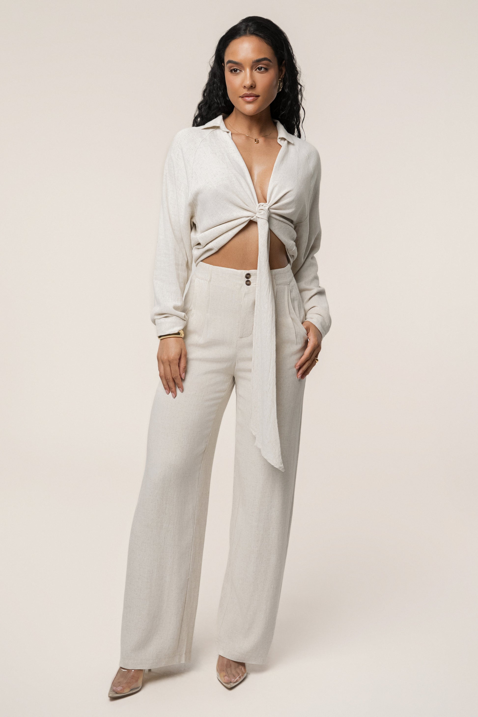 Beige Thea Linen Pants JLUXLABEL