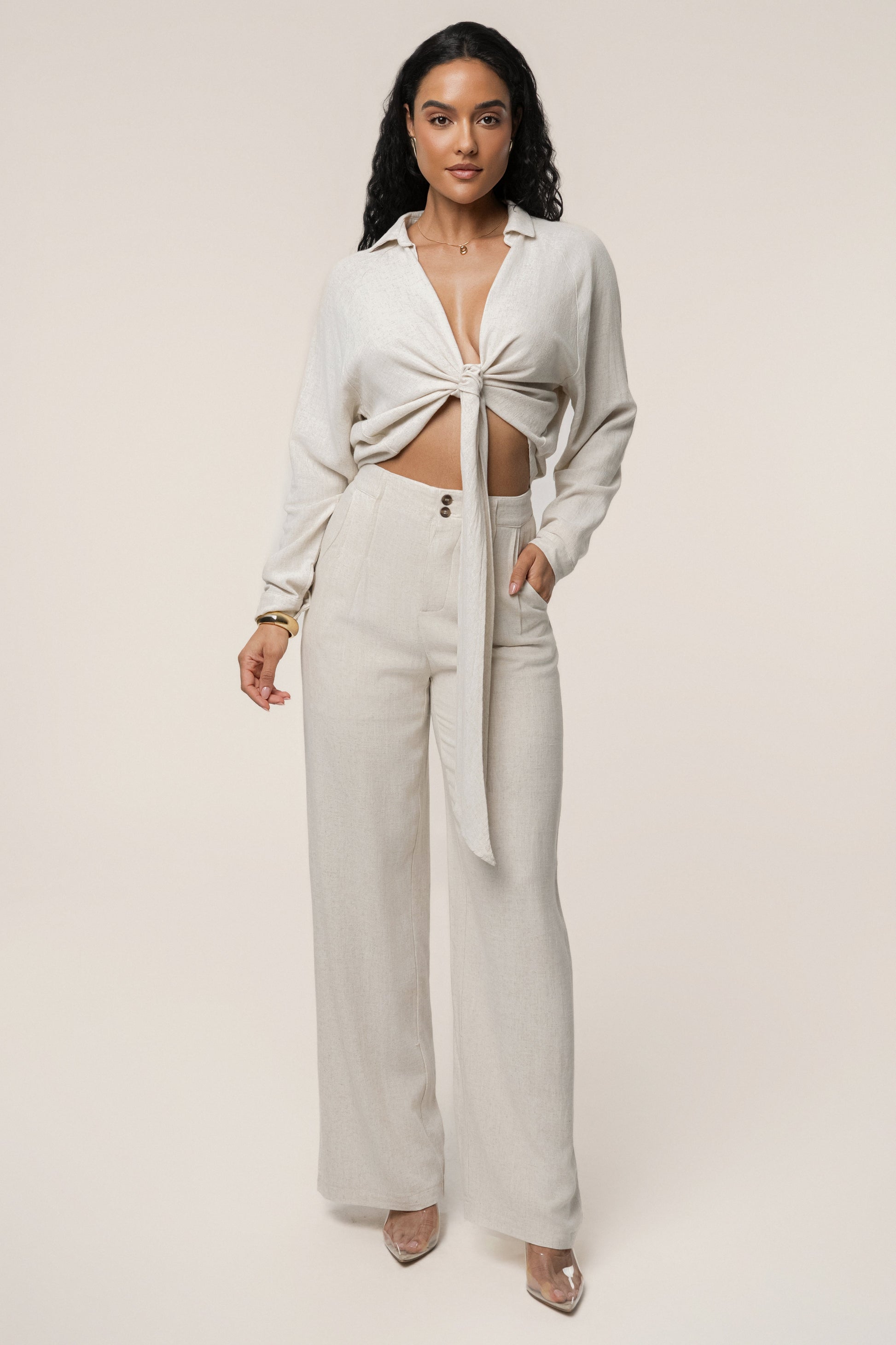 Beige Thea Linen Pants JLUXLABEL