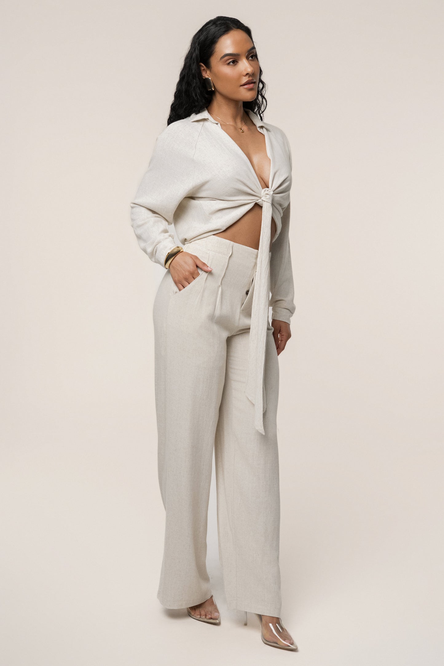 Stone Soho Front Tied Woven Top JLUXLABEL