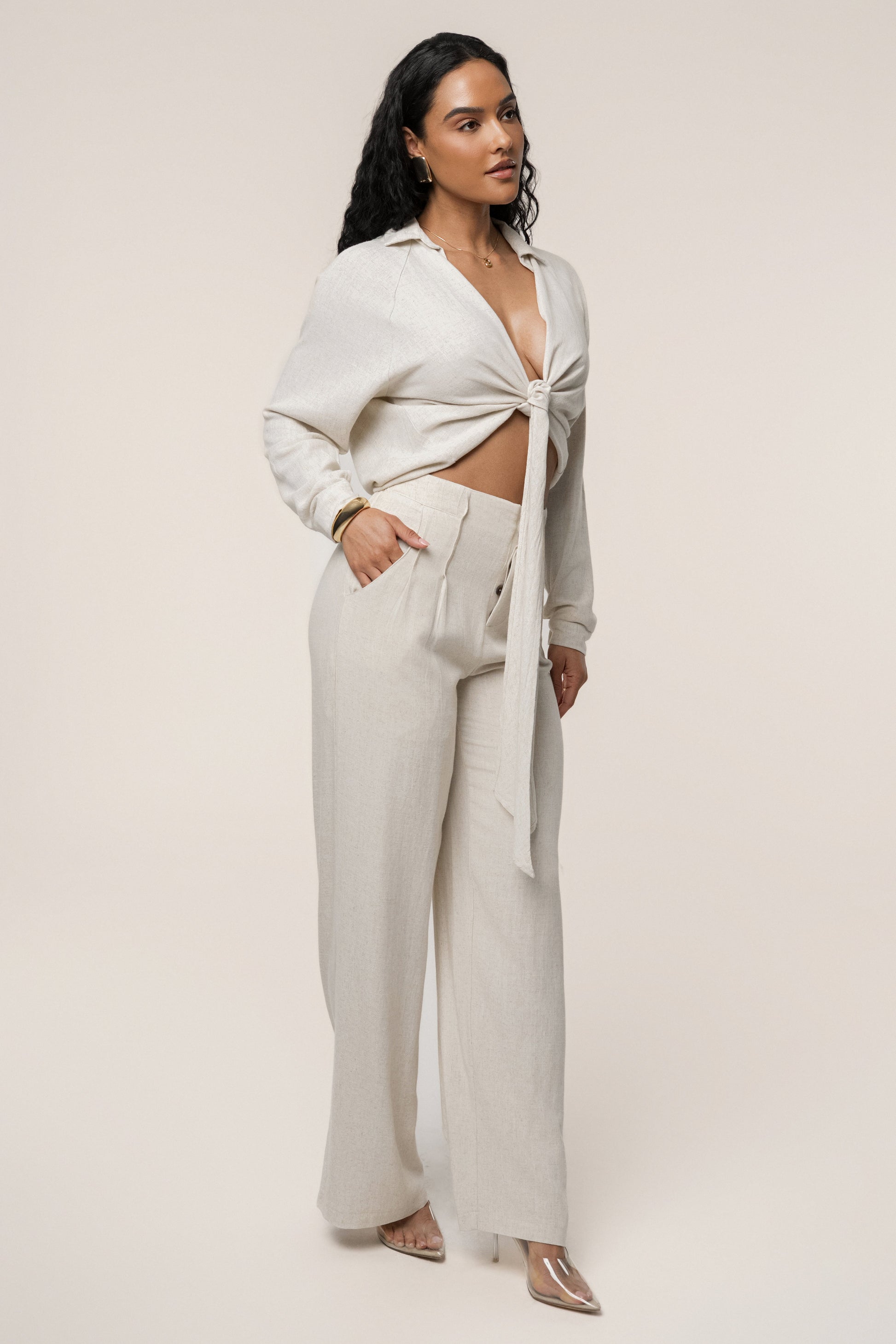 Stone Soho Front Tied Woven Top JLUXLABEL