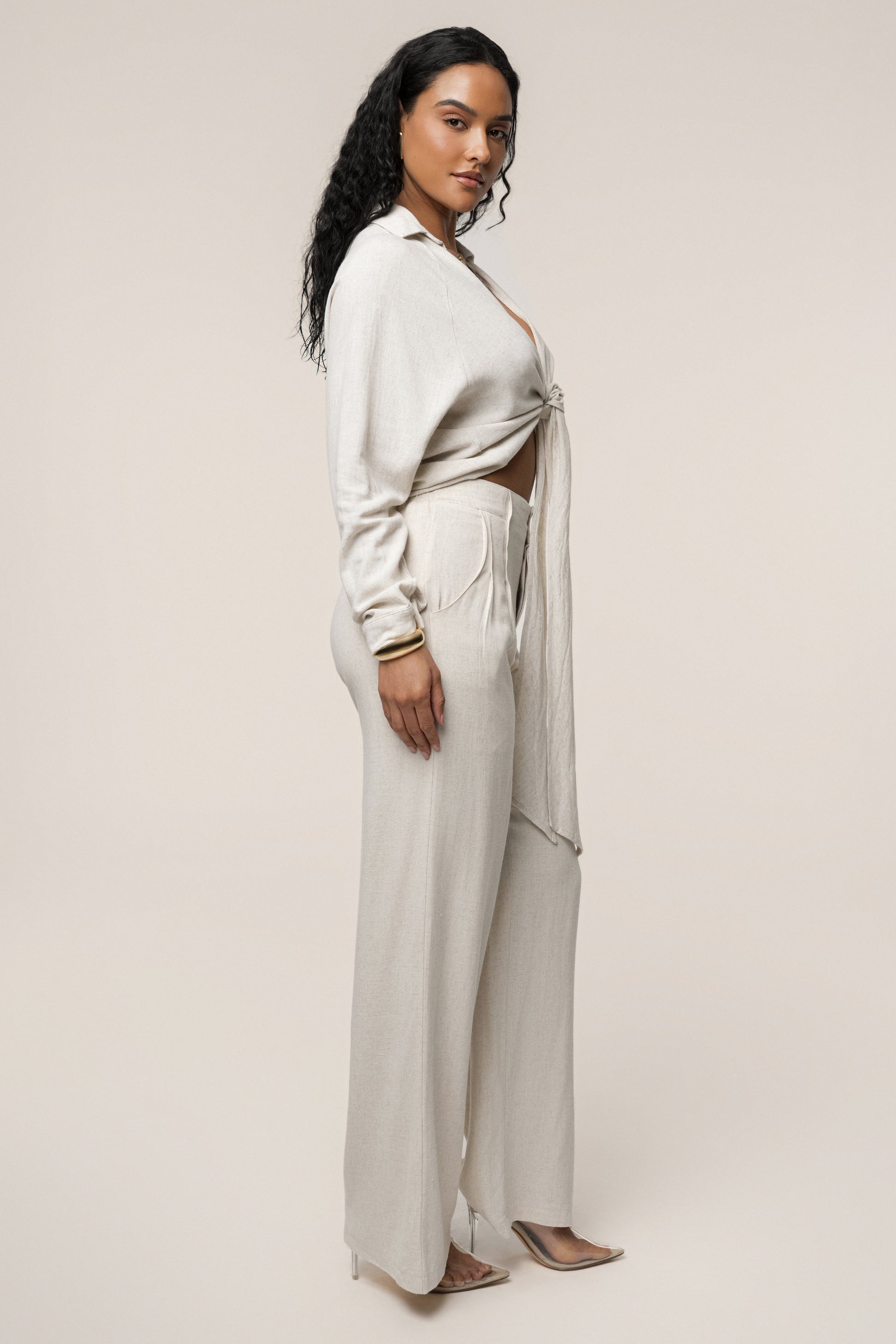 Beige Thea Linen Pants JLUXLABEL