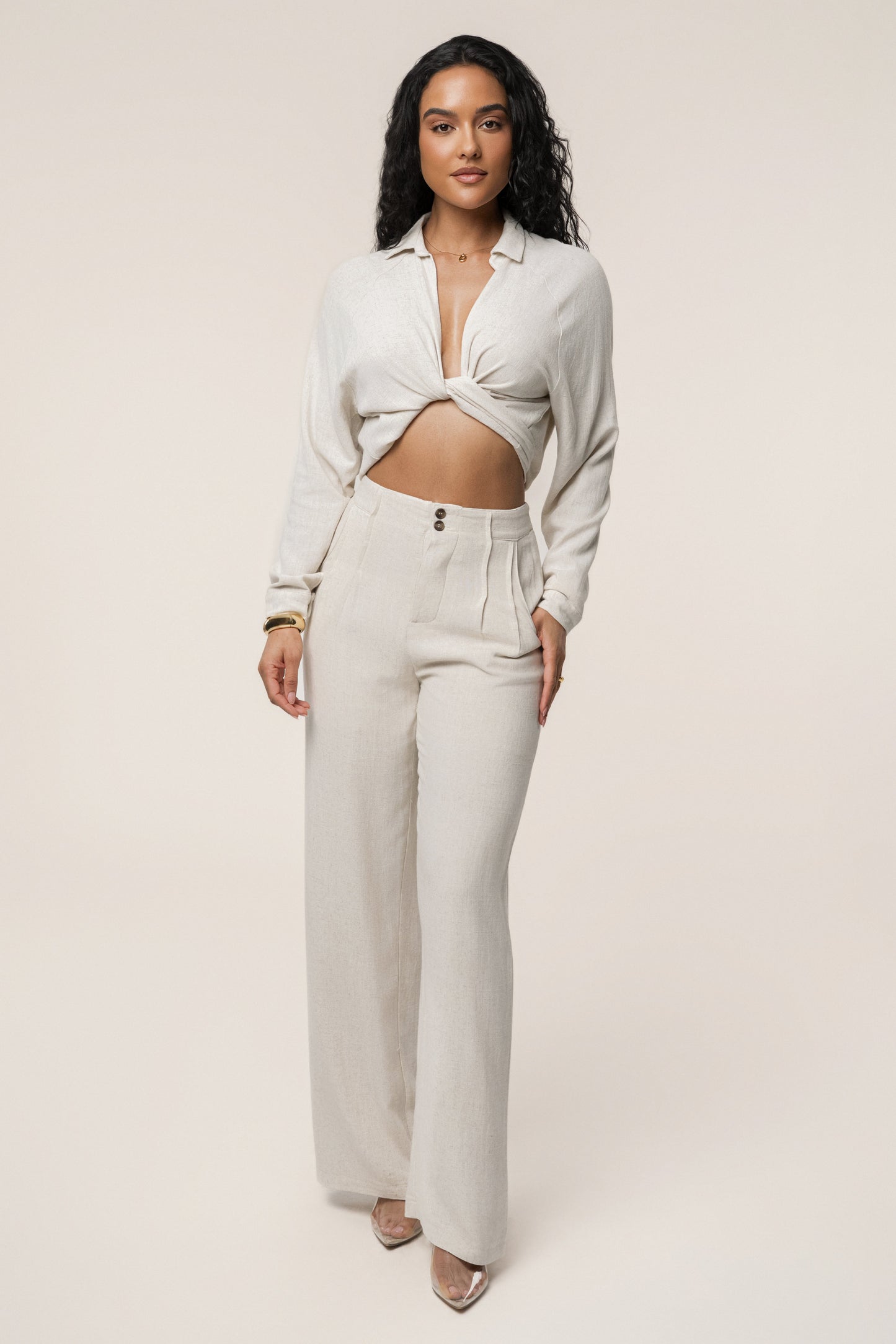 Stone Soho Front Tied Woven Top JLUXLABEL