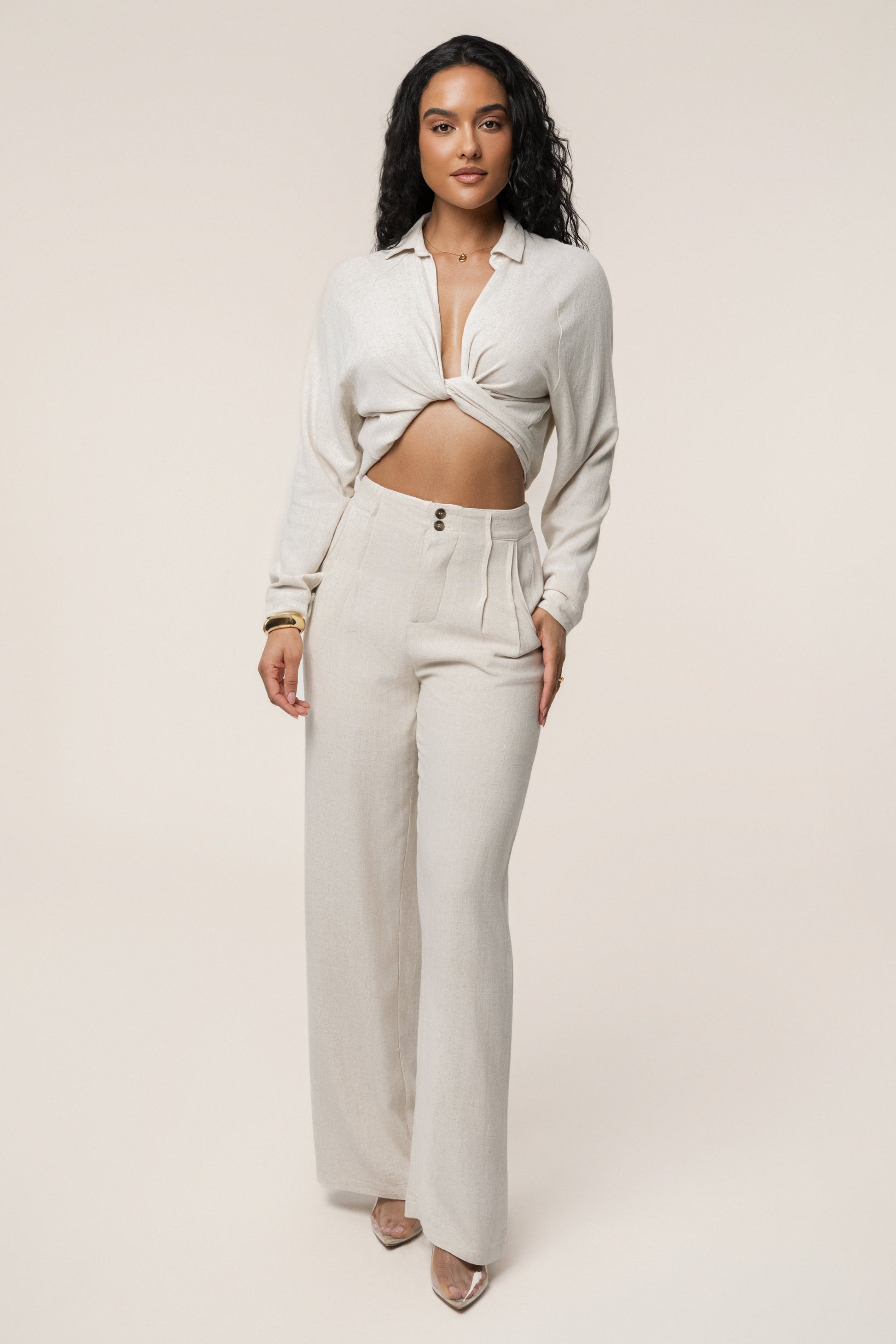 Beige Thea Linen Pants JLUXLABEL