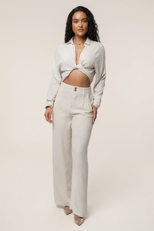 Beige Thea Linen Pants JLUXLABEL