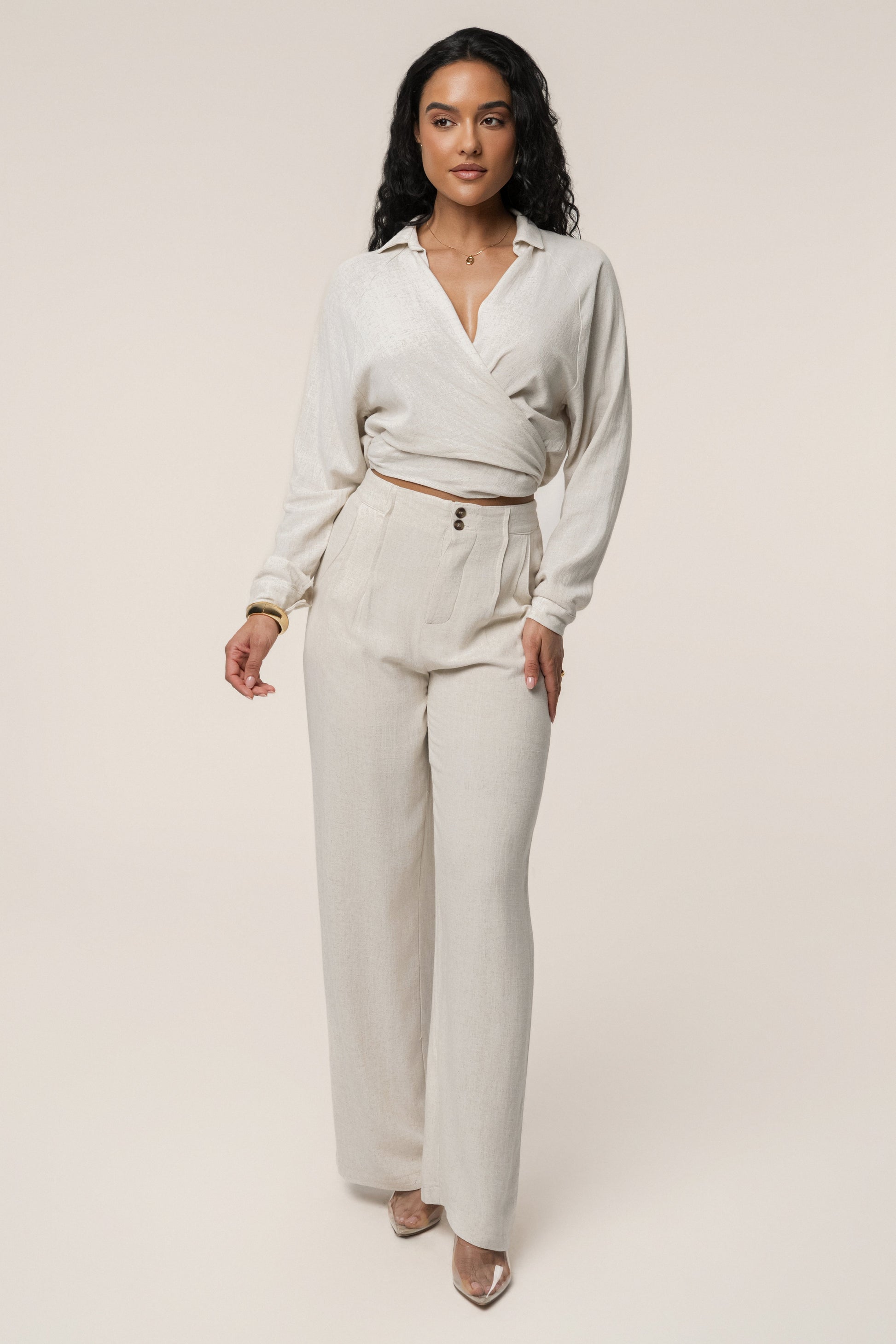 Stone Soho Front Tied Woven Top JLUXLABEL