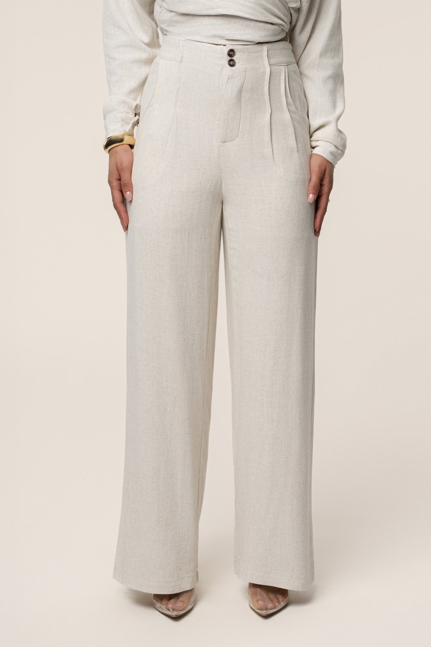 Beige Thea Linen Pants JLUXLABEL