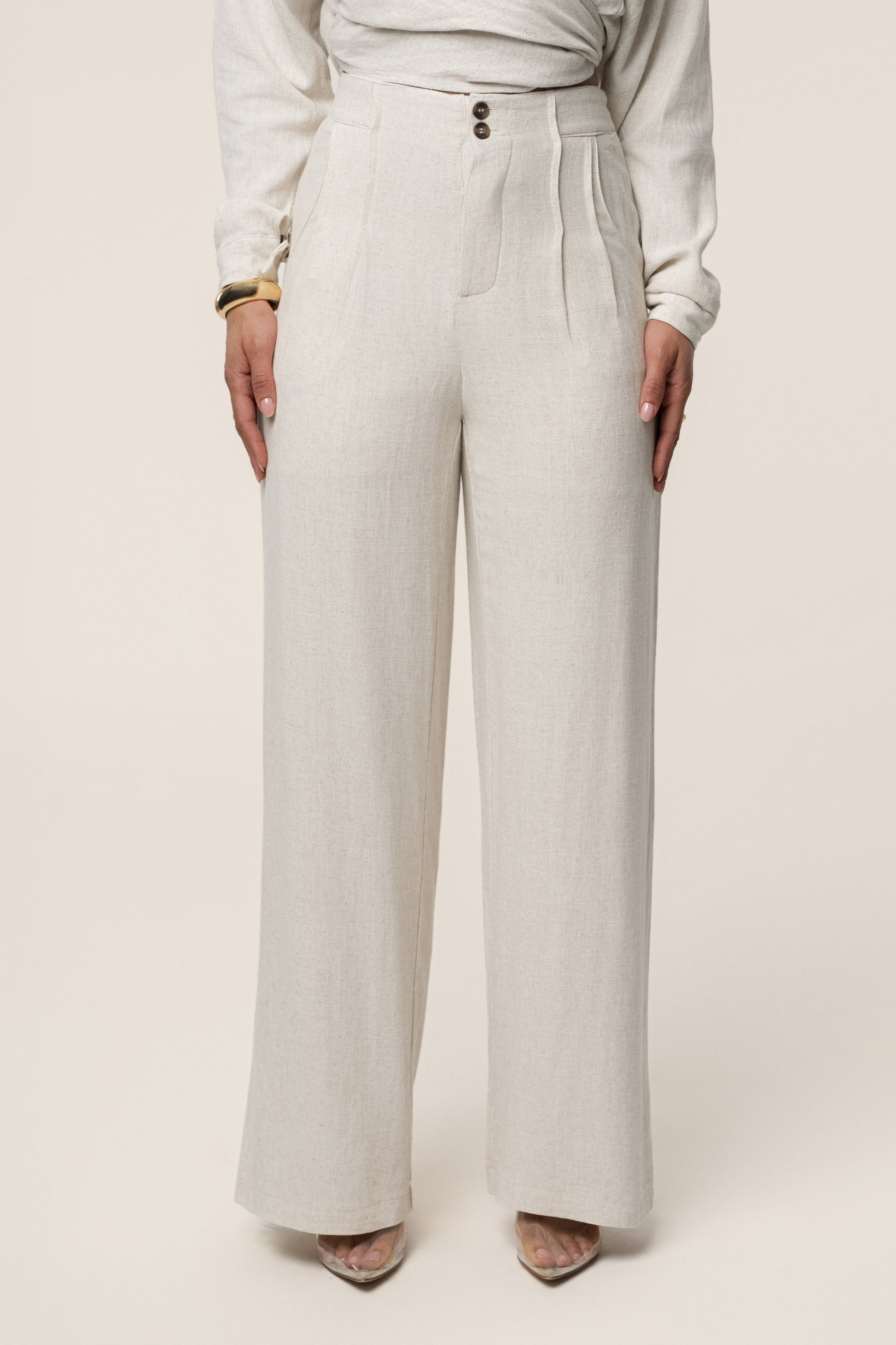 Beige Thea Linen Pants JLUXLABEL