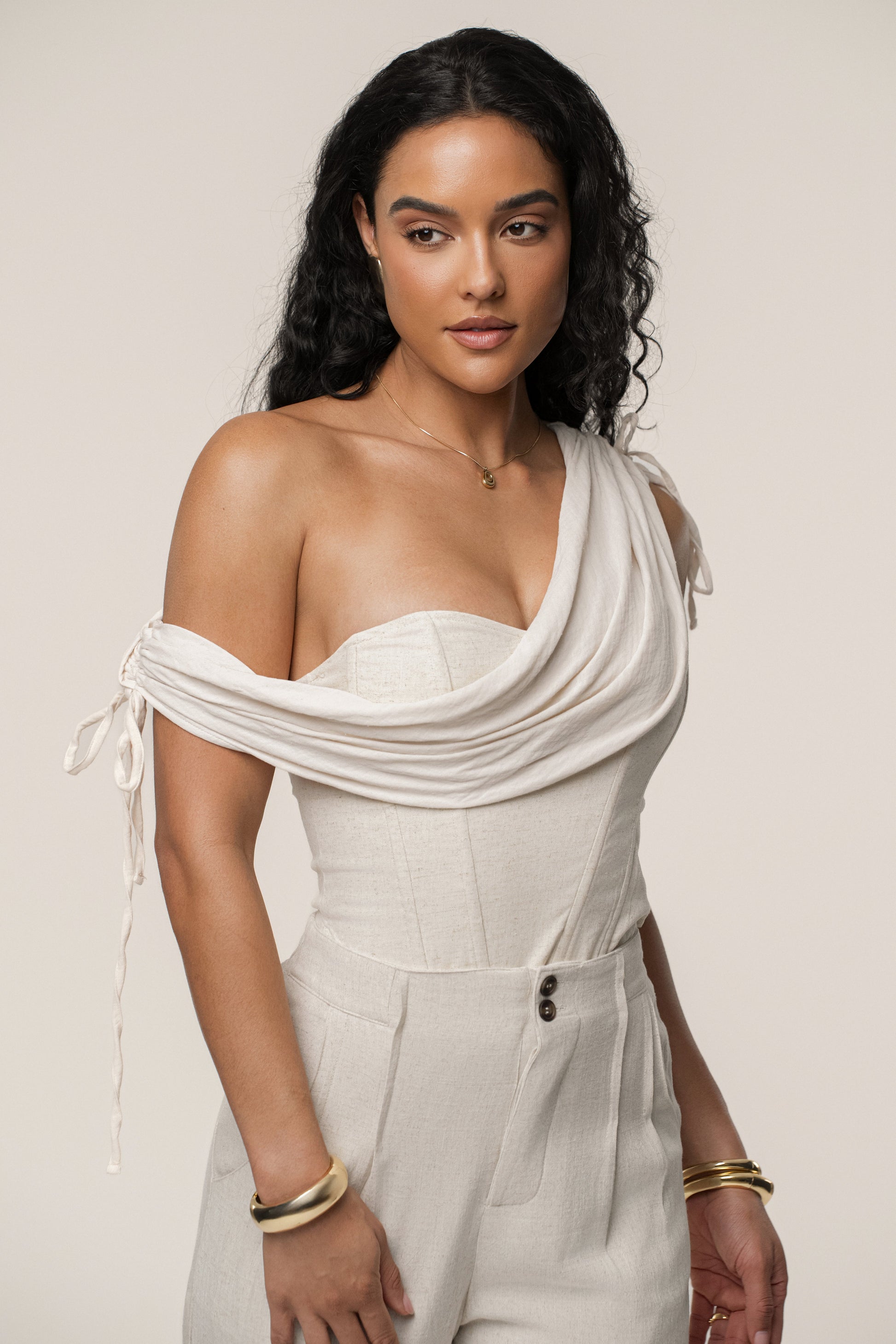Natural New Obsession Draped Top JLUXLABEL
